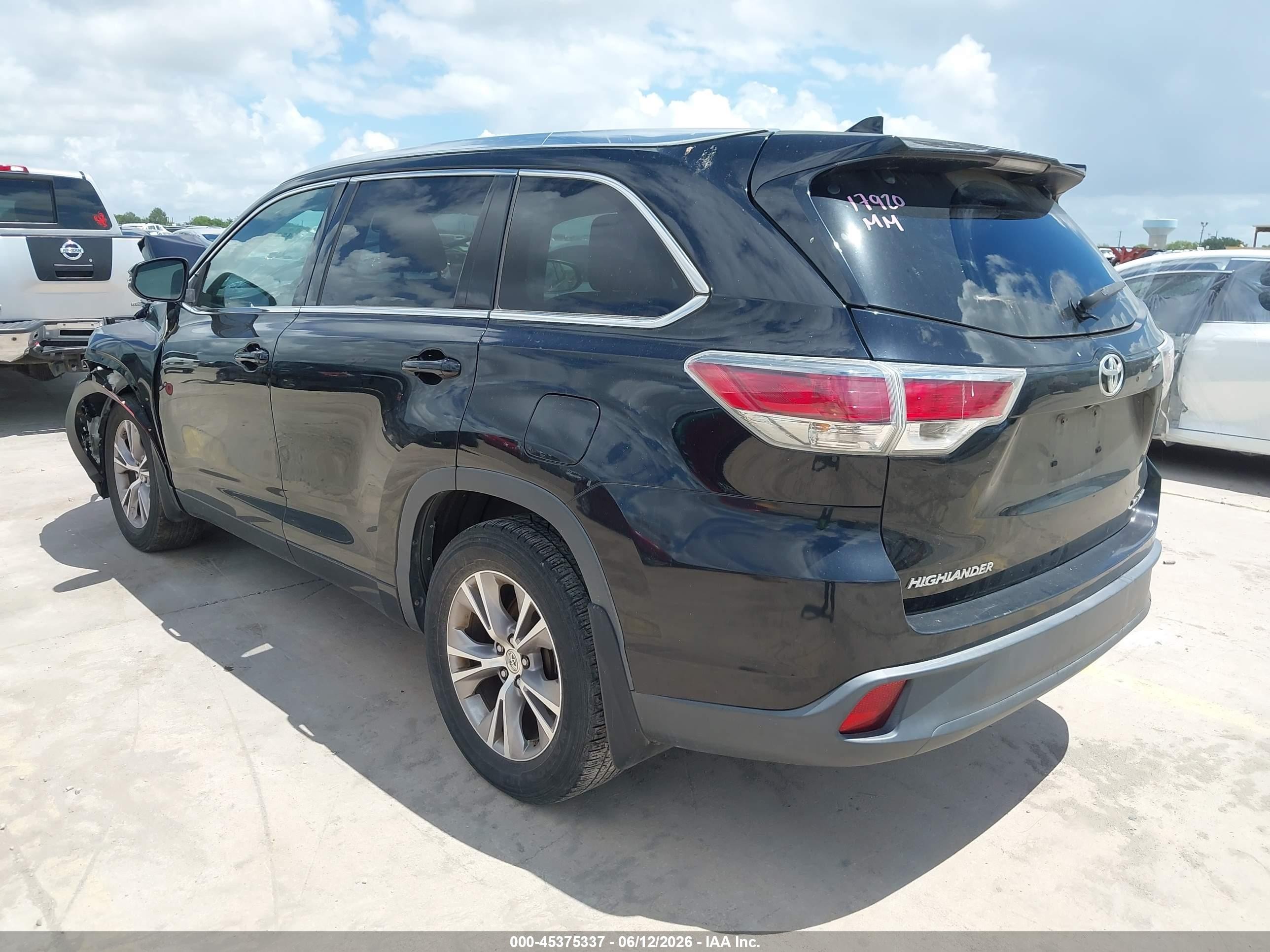 2015 Toyota Highlander Xle V6 Black vin: 5TDJKRFH2FS173489