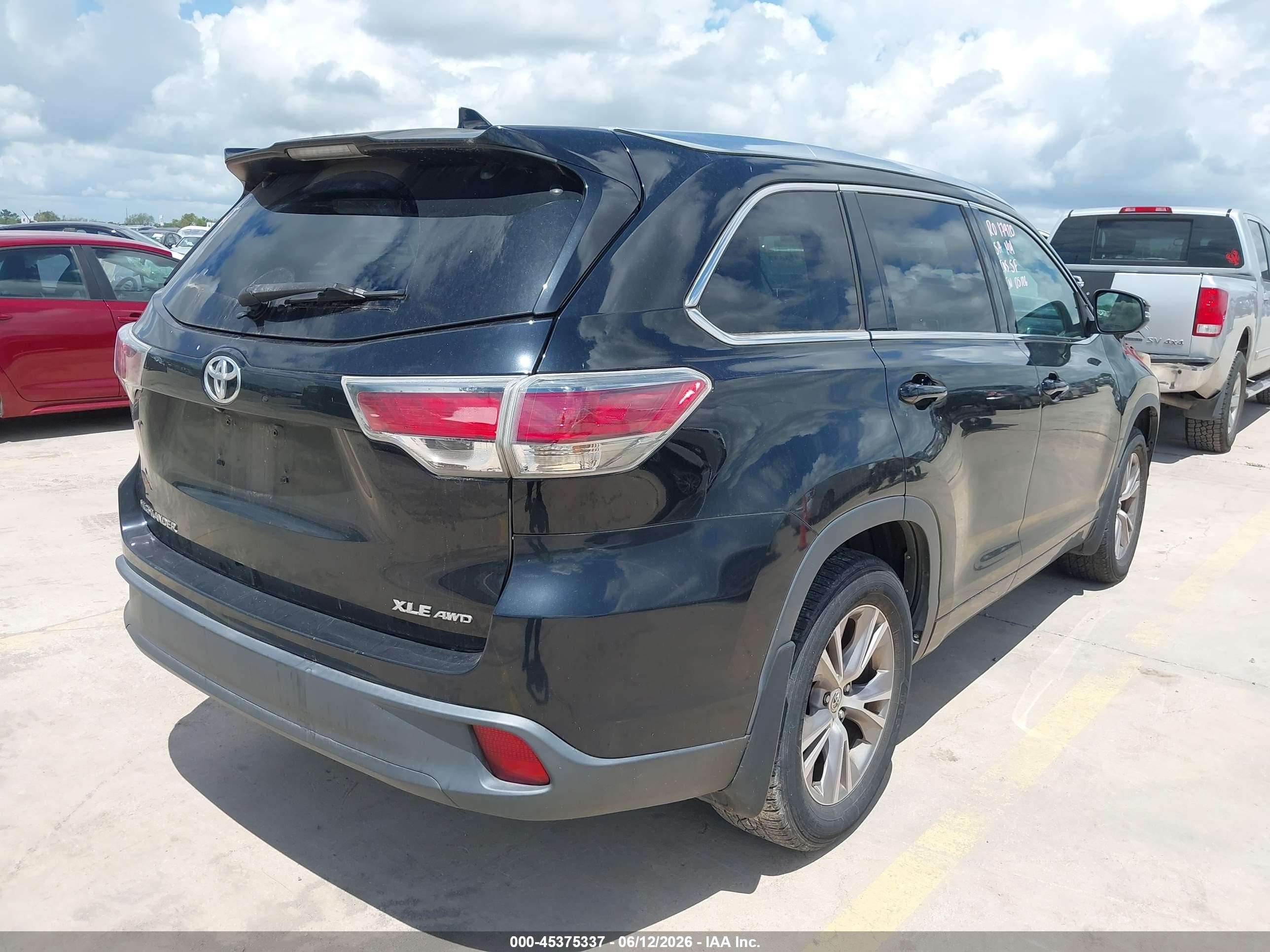 2015 Toyota Highlander Xle V6 Black vin: 5TDJKRFH2FS173489