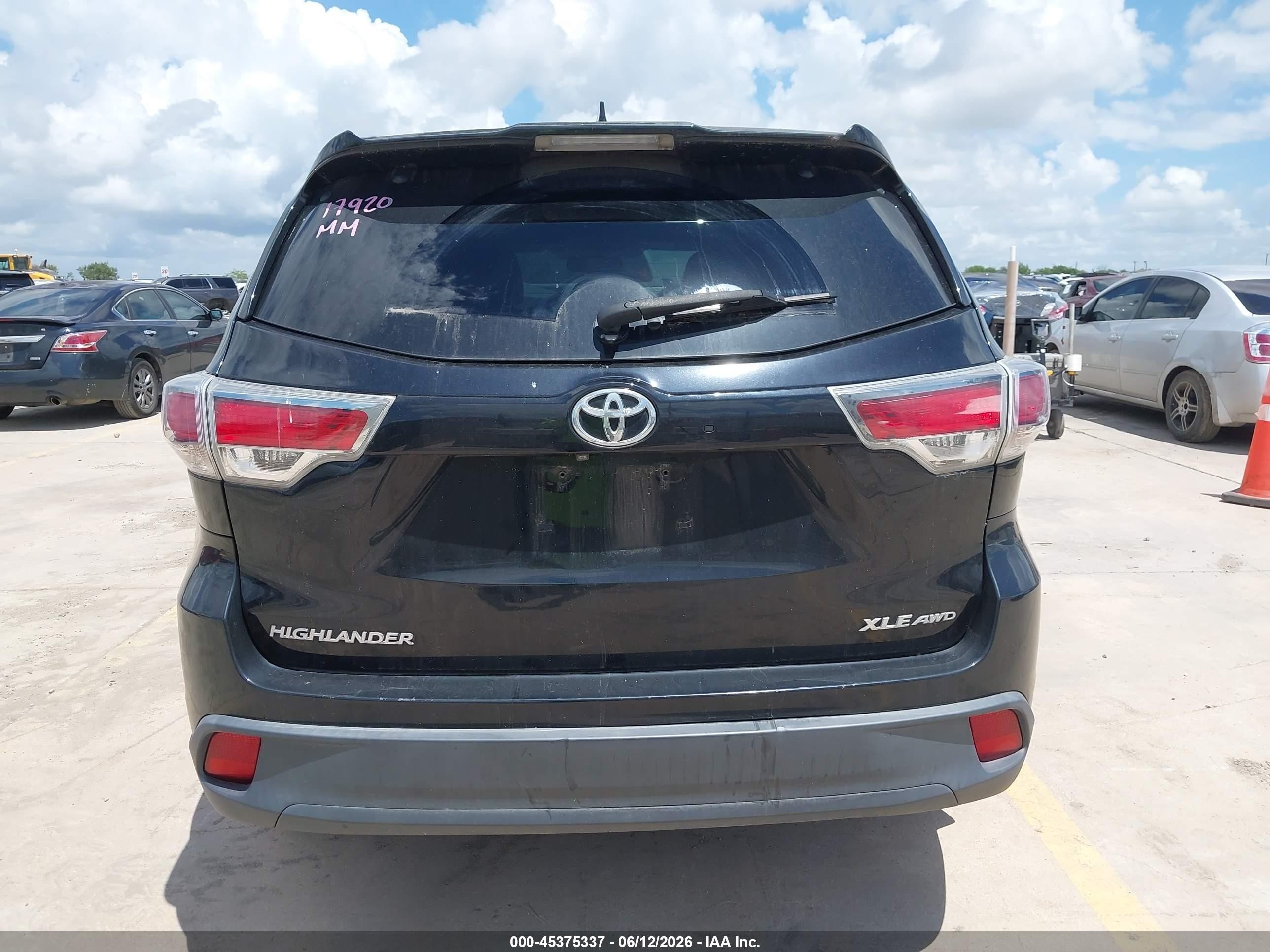 2015 Toyota Highlander Xle V6 Black vin: 5TDJKRFH2FS173489