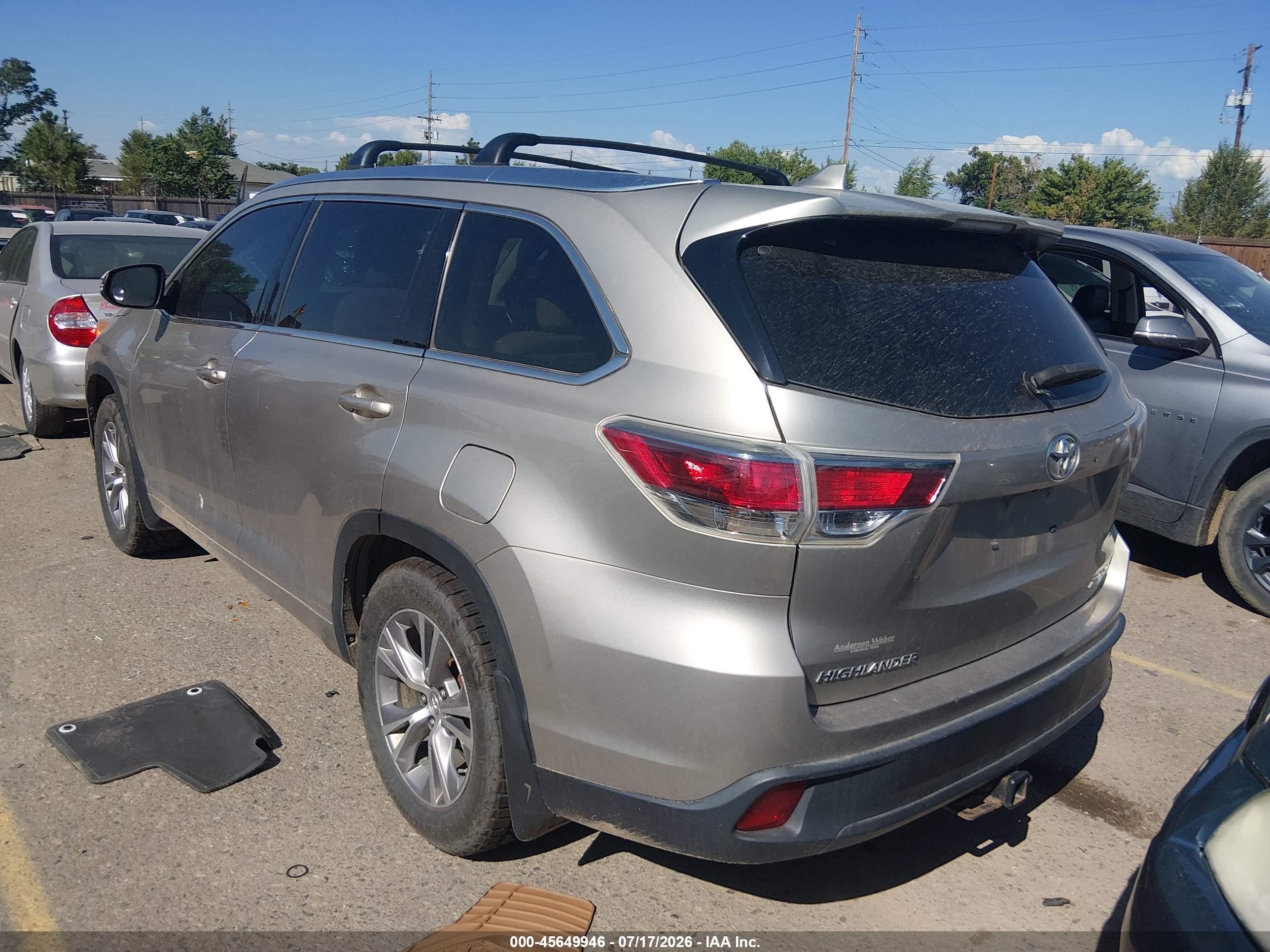 2015 Toyota Highlander Xle V6 Tan vin: 5TDJKRFH2FS198960