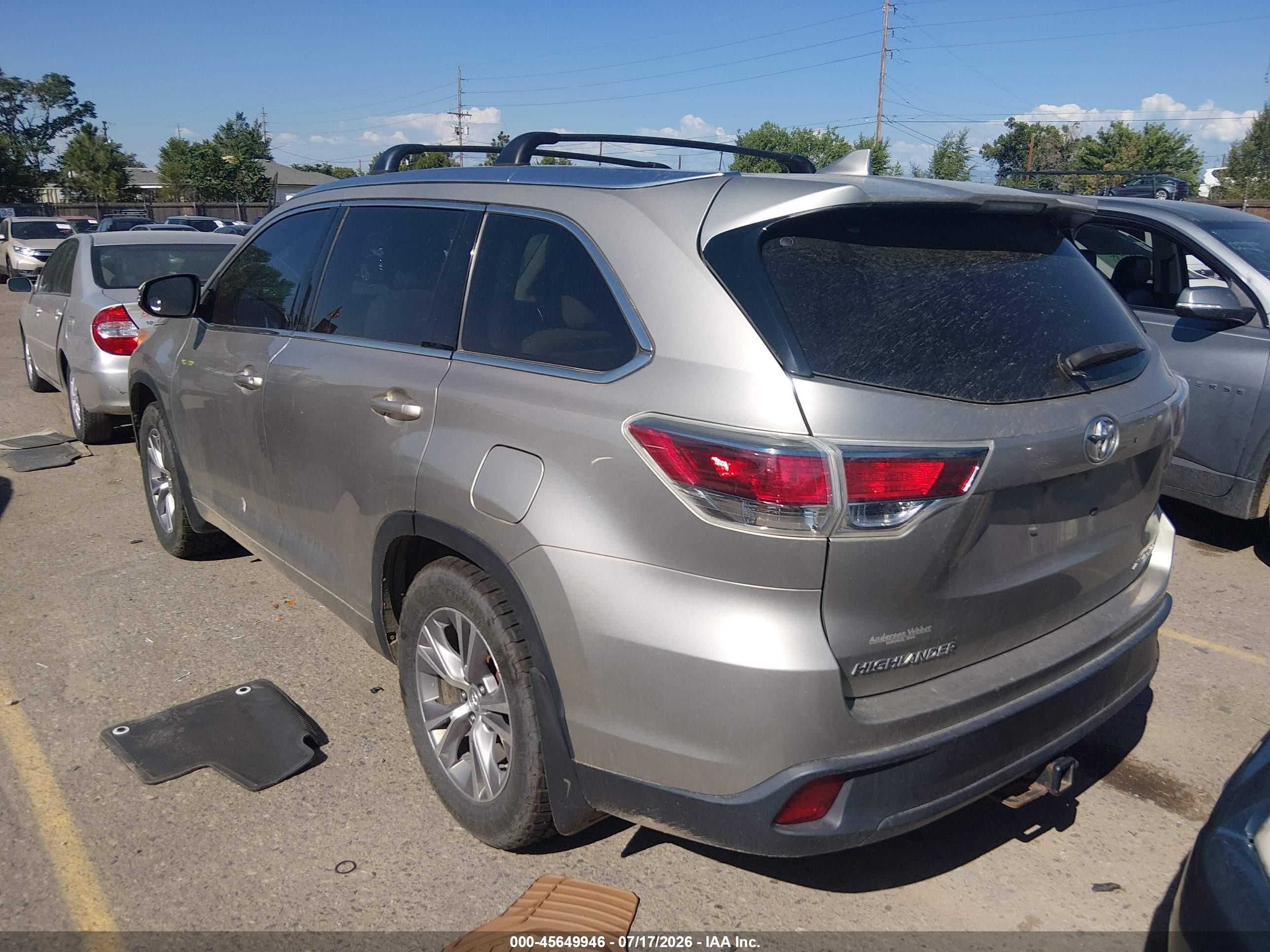 2015 Toyota Highlander Xle V6 Tan vin: 5TDJKRFH2FS198960