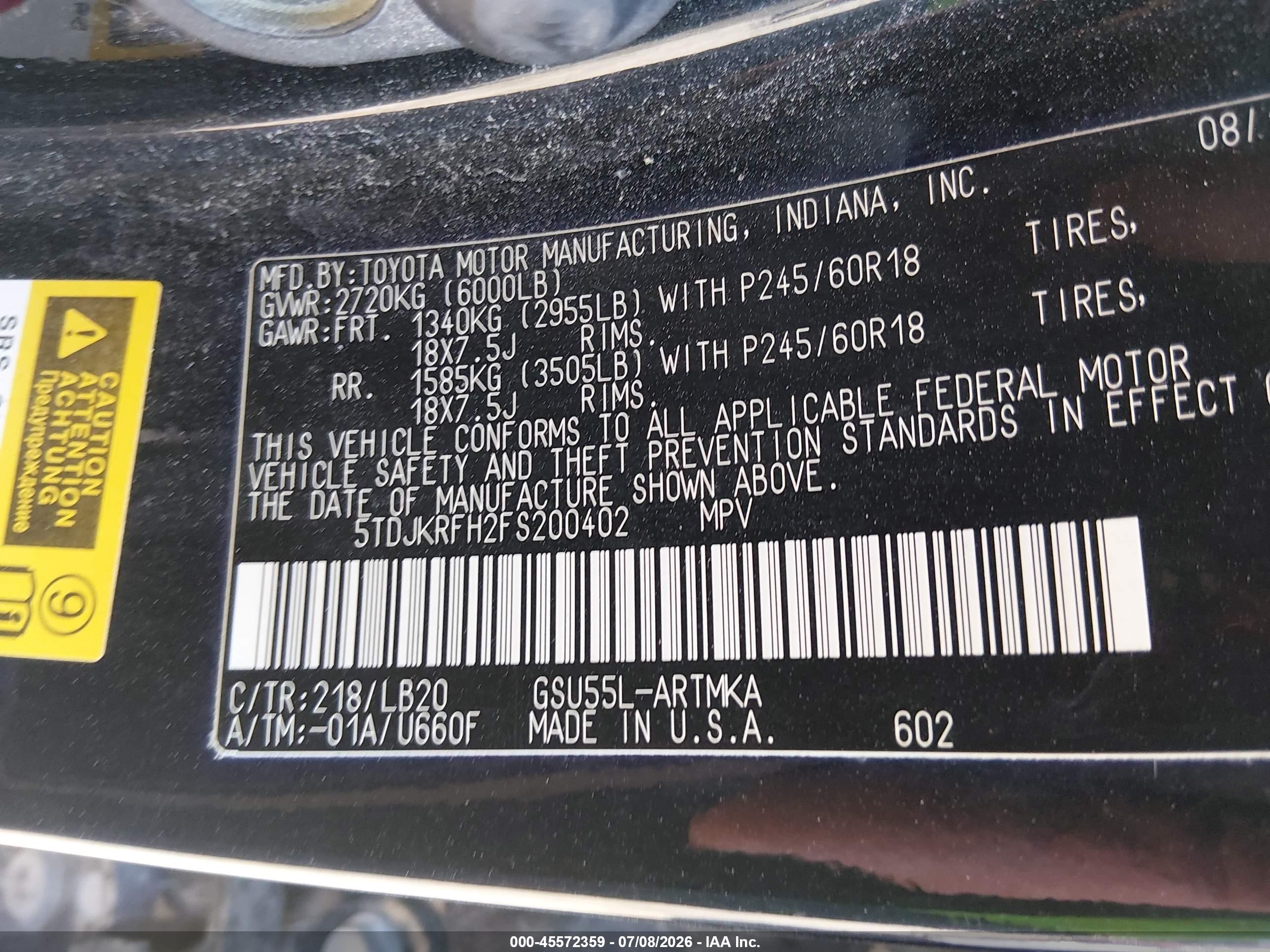 2015 Toyota Highlander Xle V6 Black vin: 5TDJKRFH2FS200402