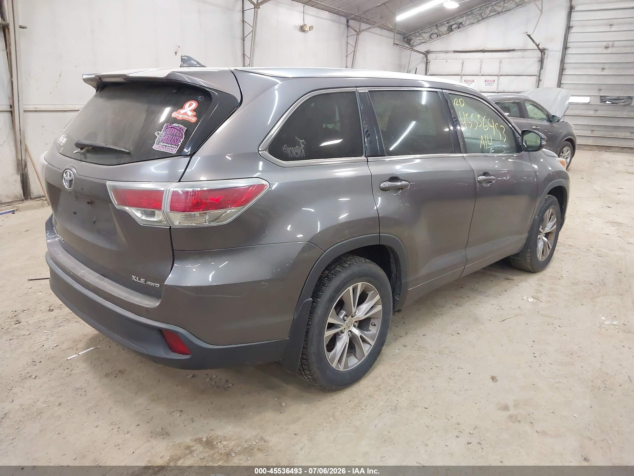 2014 Toyota Highlander Xle V6 Gray vin: 5TDJKRFH3ES027522