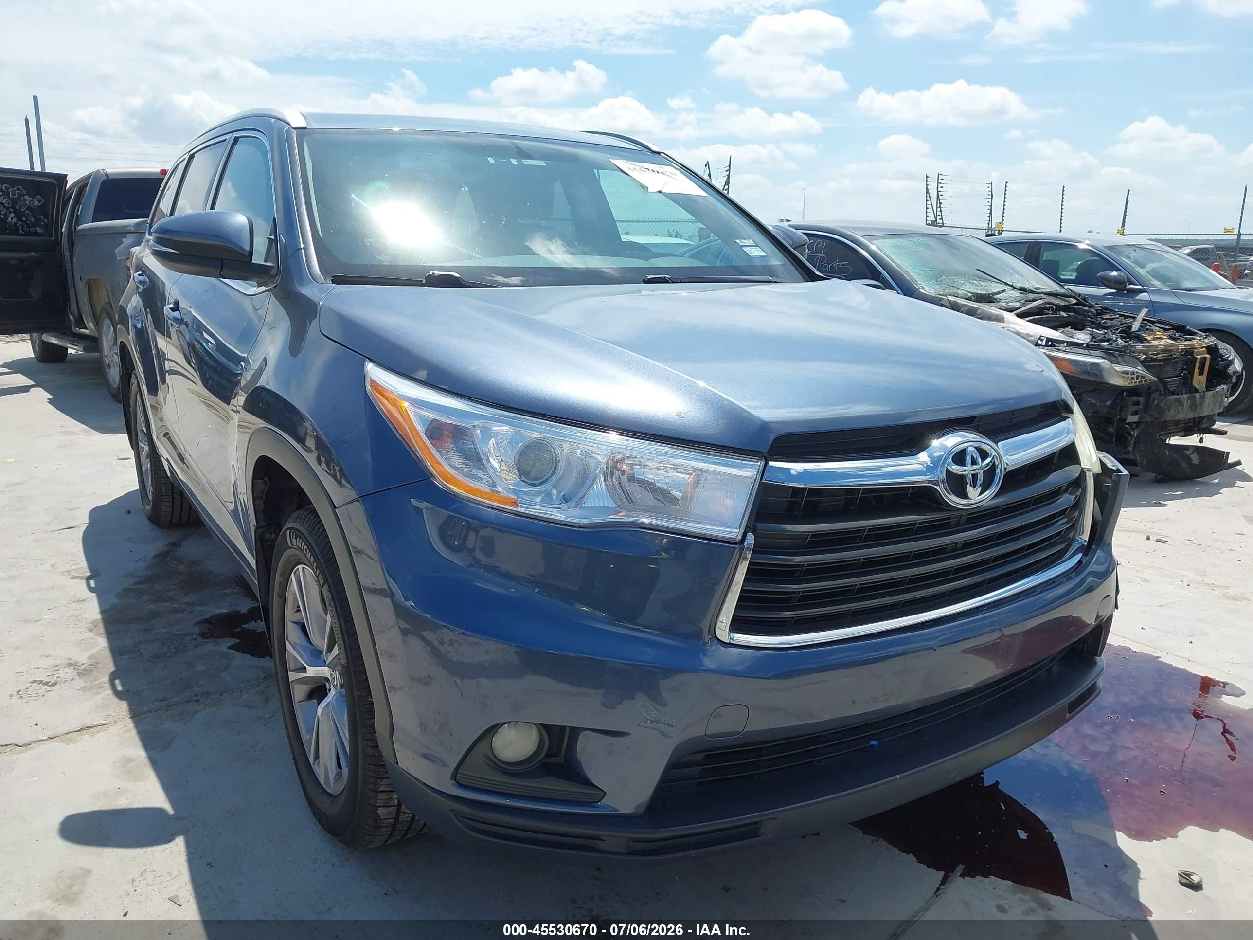 2014 Toyota Highlander Xle V6 Light Blue vin: 5TDJKRFH3ES071147