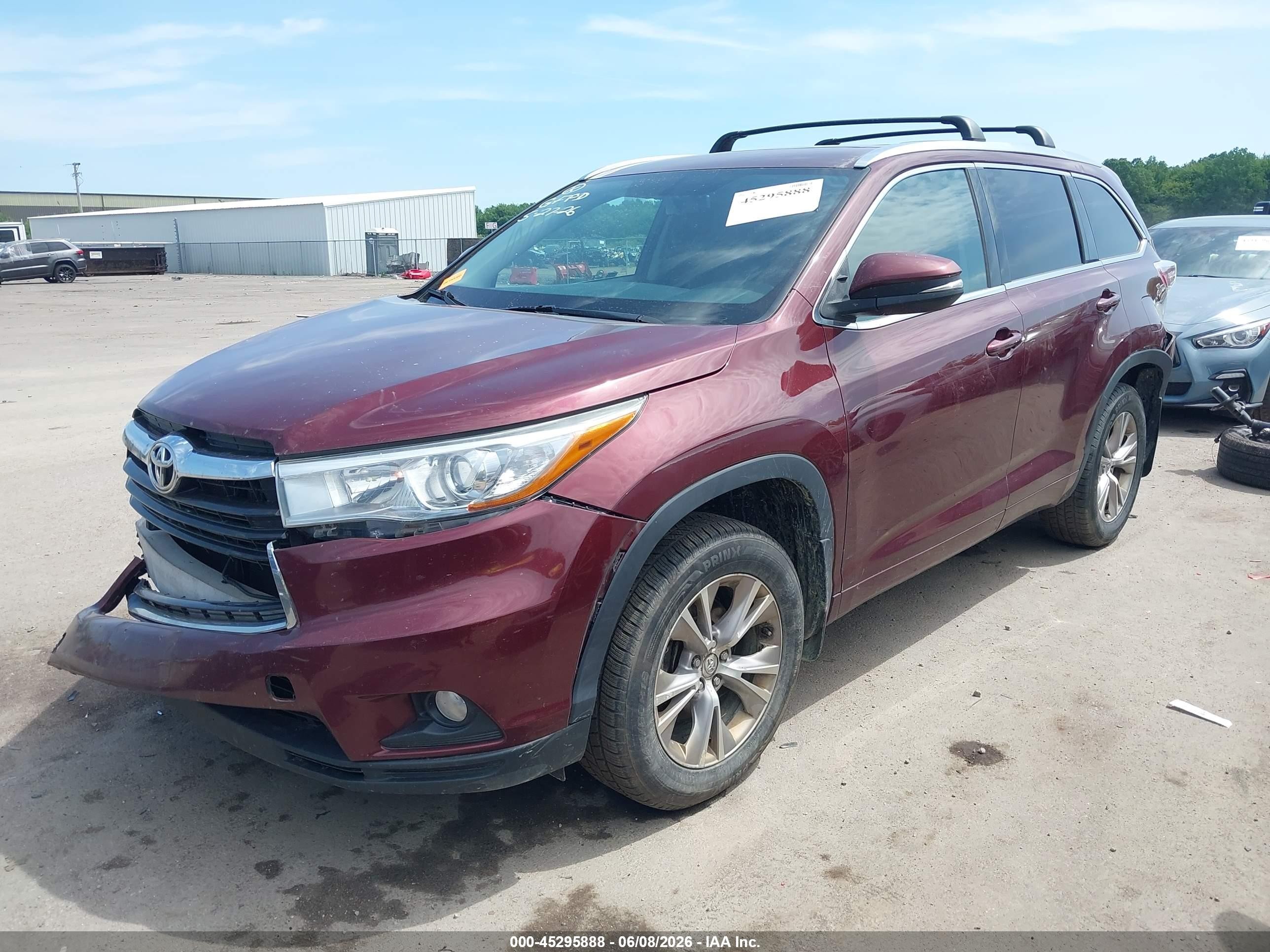 2015 Toyota Highlander Xle V6 Burgundy vin: 5TDJKRFH3FS136340