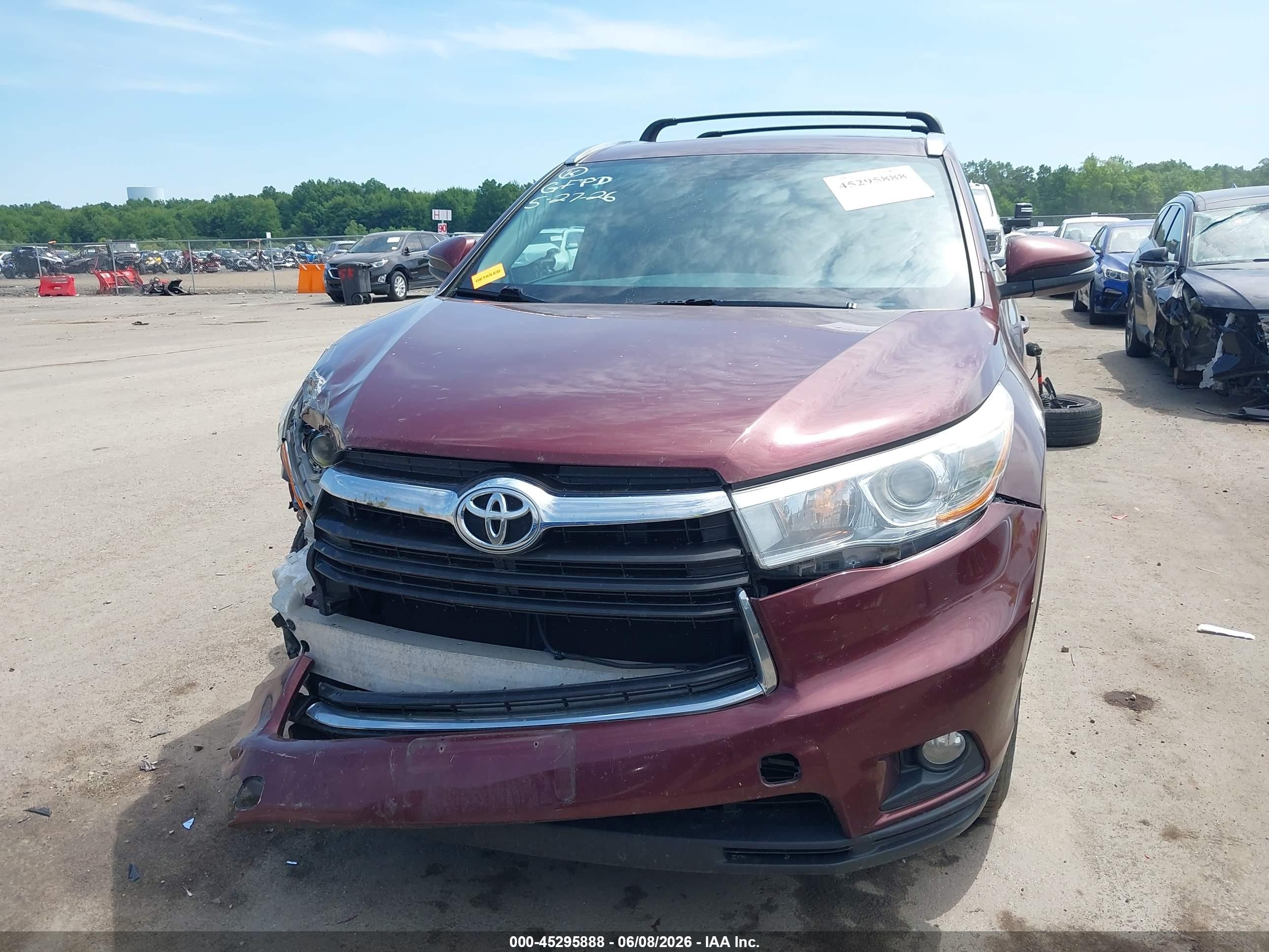 2015 Toyota Highlander Xle V6 Burgundy vin: 5TDJKRFH3FS136340