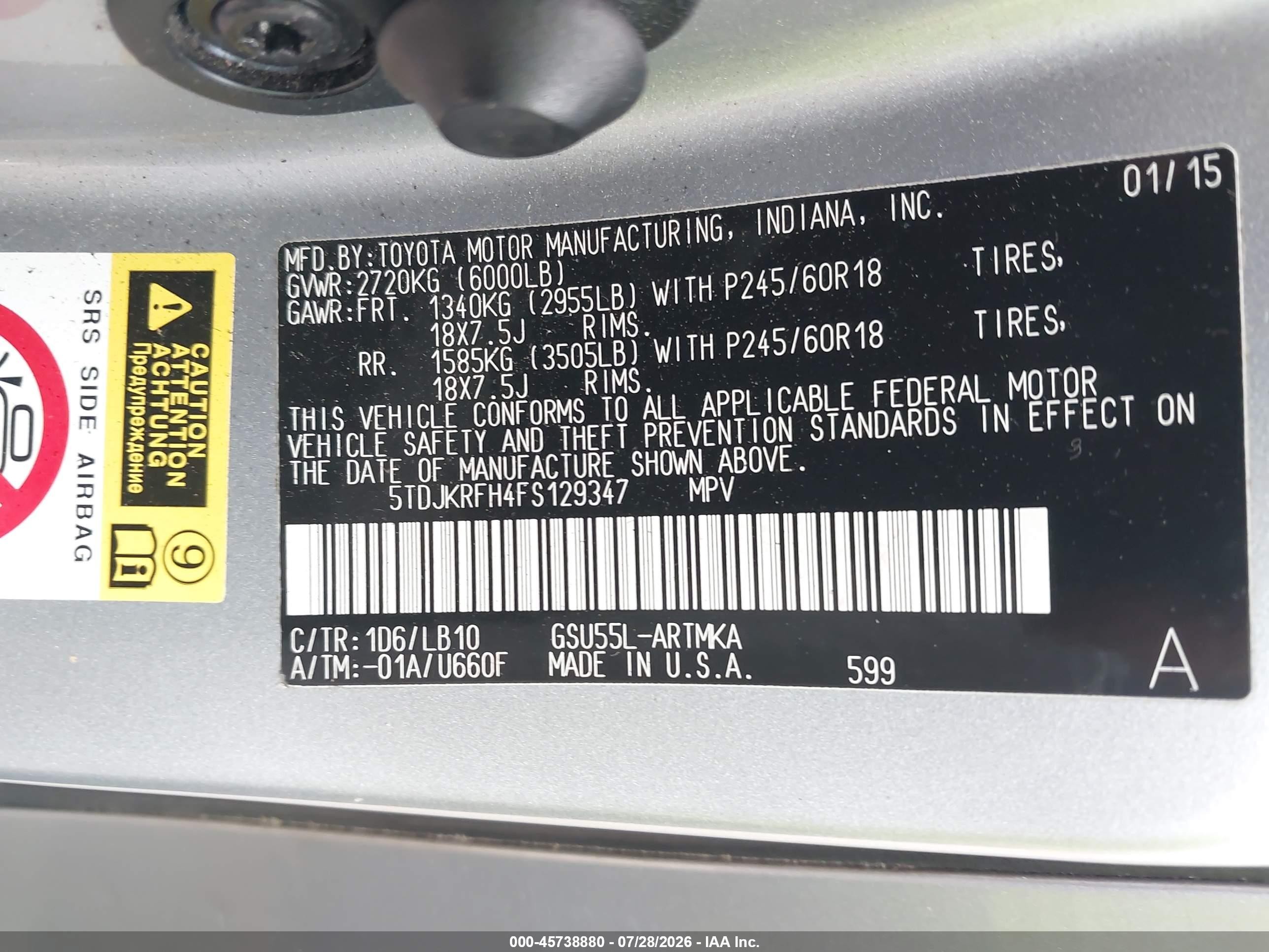 2015 Toyota Highlander Xle V6 Silver vin: 5TDJKRFH4FS129347