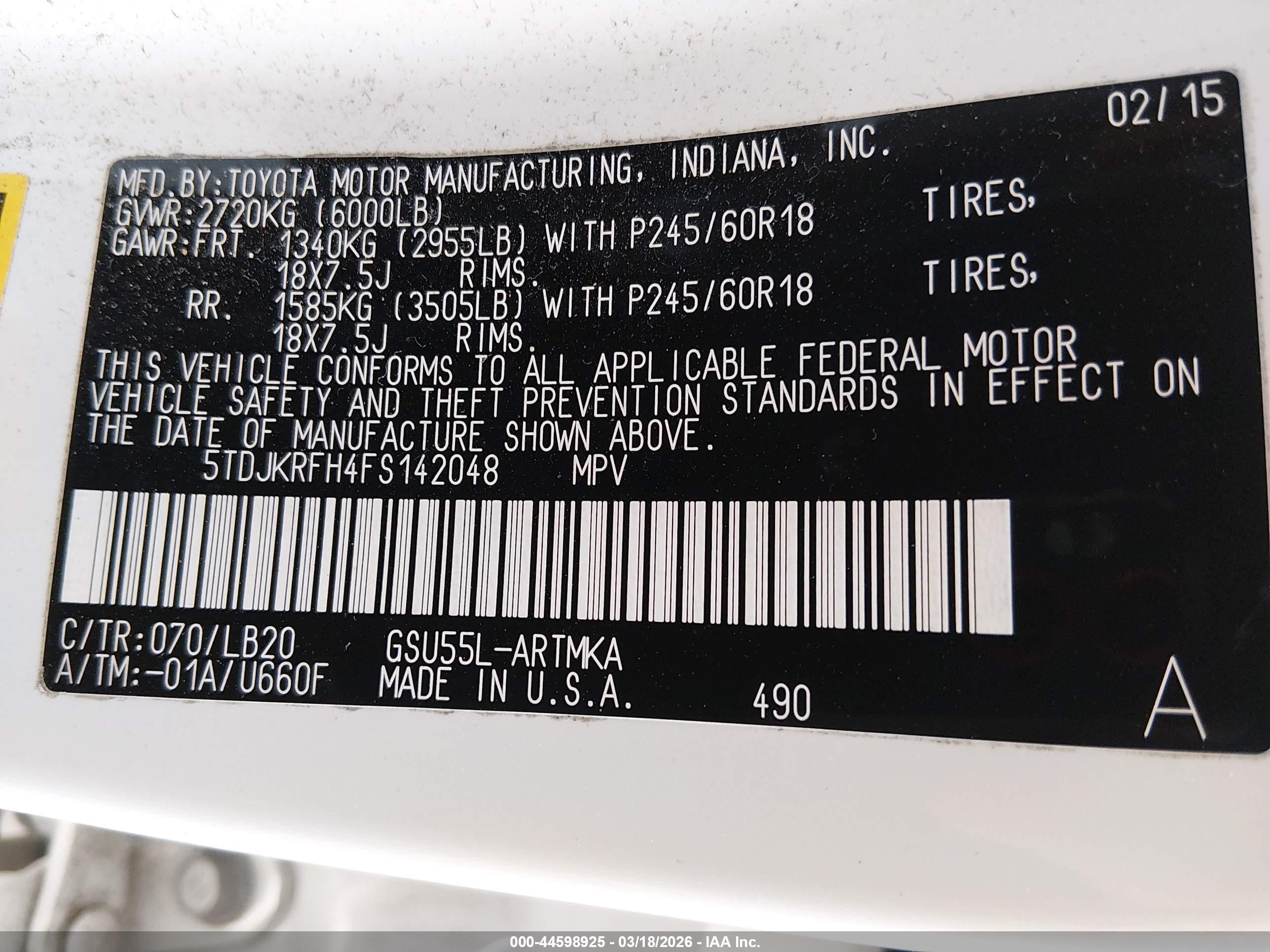 2015 Toyota Highlander Xle V6 White vin: 5TDJKRFH4FS142048