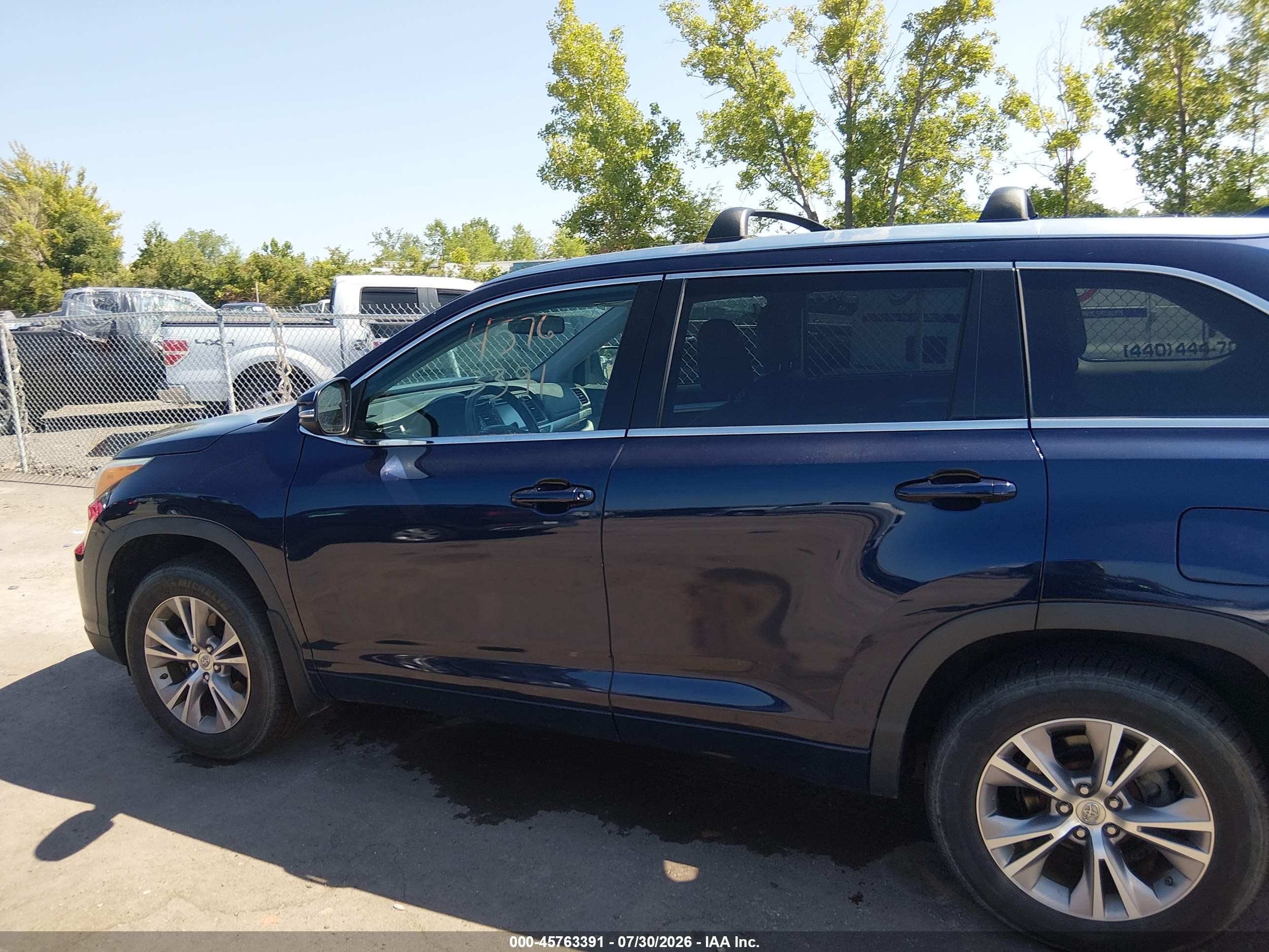 2015 Toyota Highlander Xle V6 Blue vin: 5TDJKRFH4FS152420