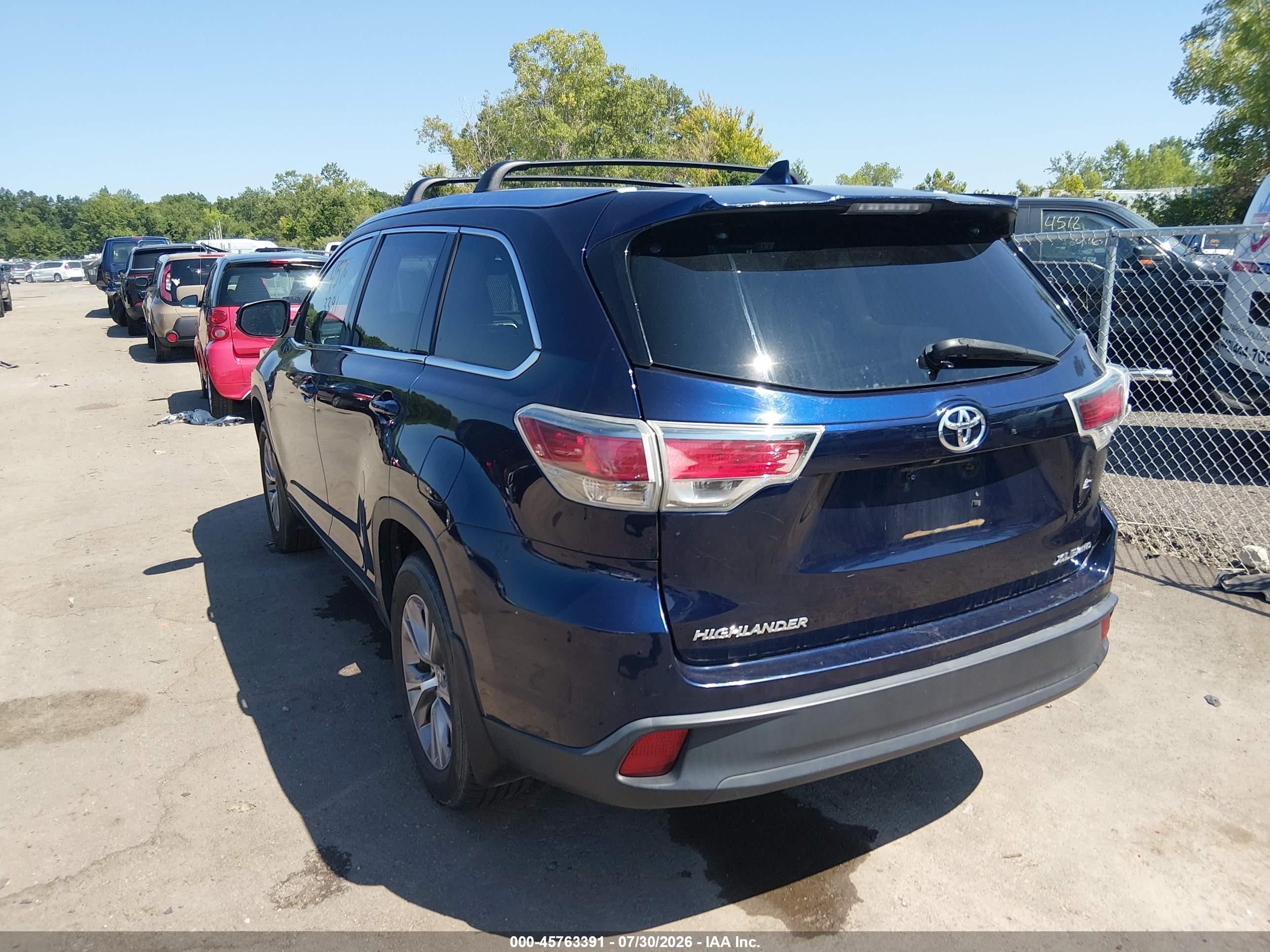 2015 Toyota Highlander Xle V6 Blue vin: 5TDJKRFH4FS152420