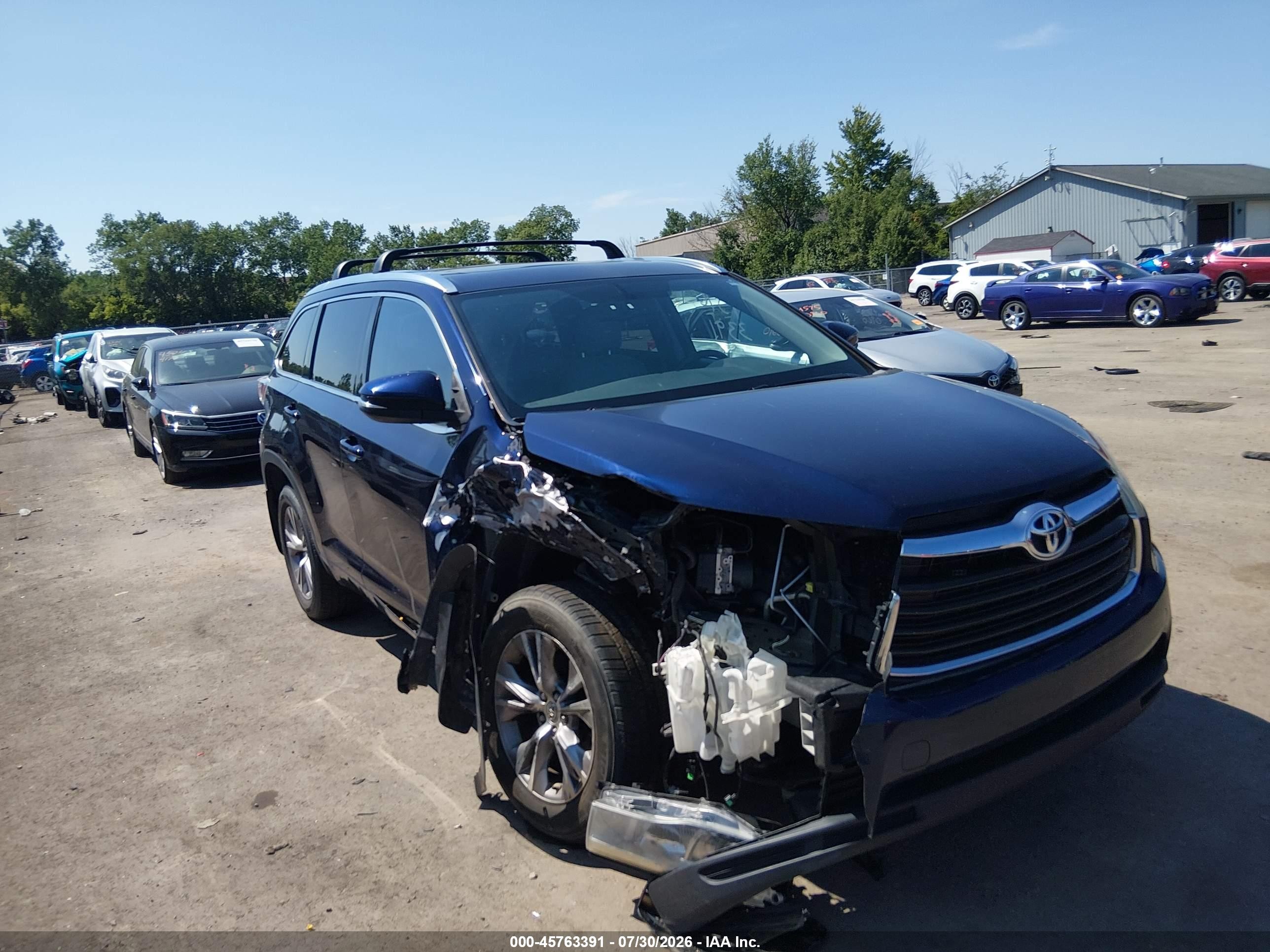 2015 Toyota Highlander Xle V6 Blue vin: 5TDJKRFH4FS152420