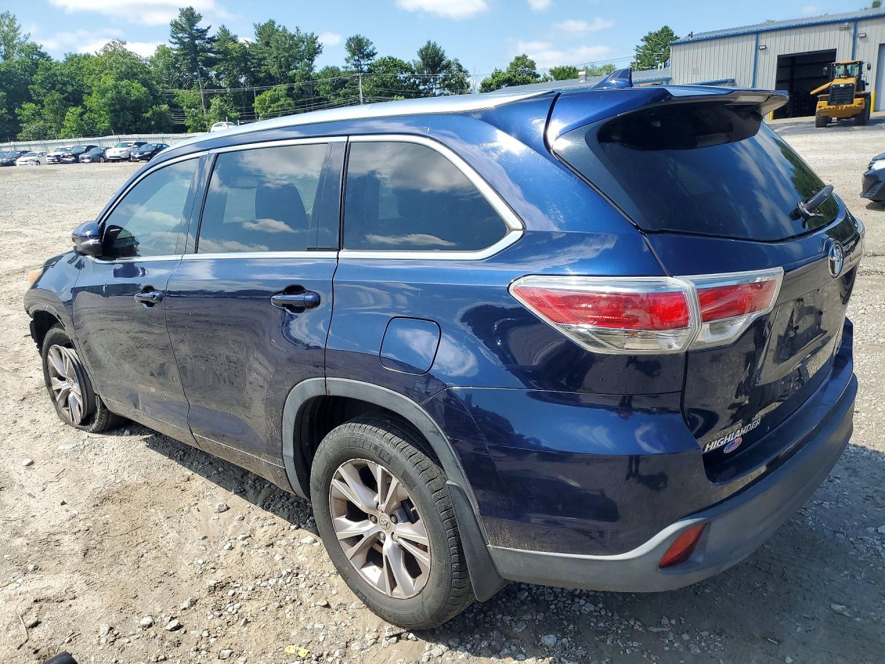 2014 Toyota Highlander Xle Blue vin: 5TDJKRFH5ES065334