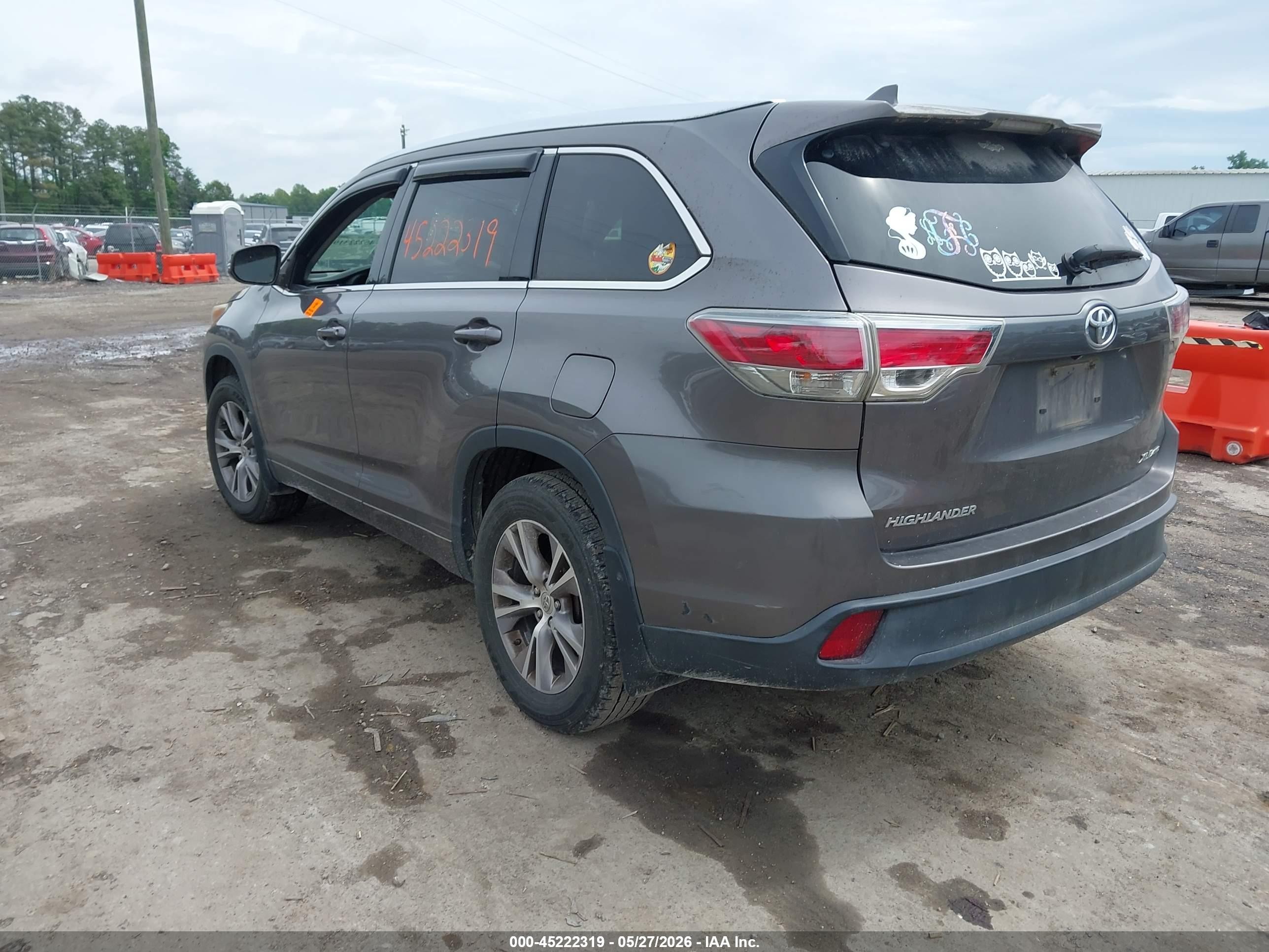 2015 Toyota Highlander Xle V6 Серый vin: 5TDJKRFH5FS095189
