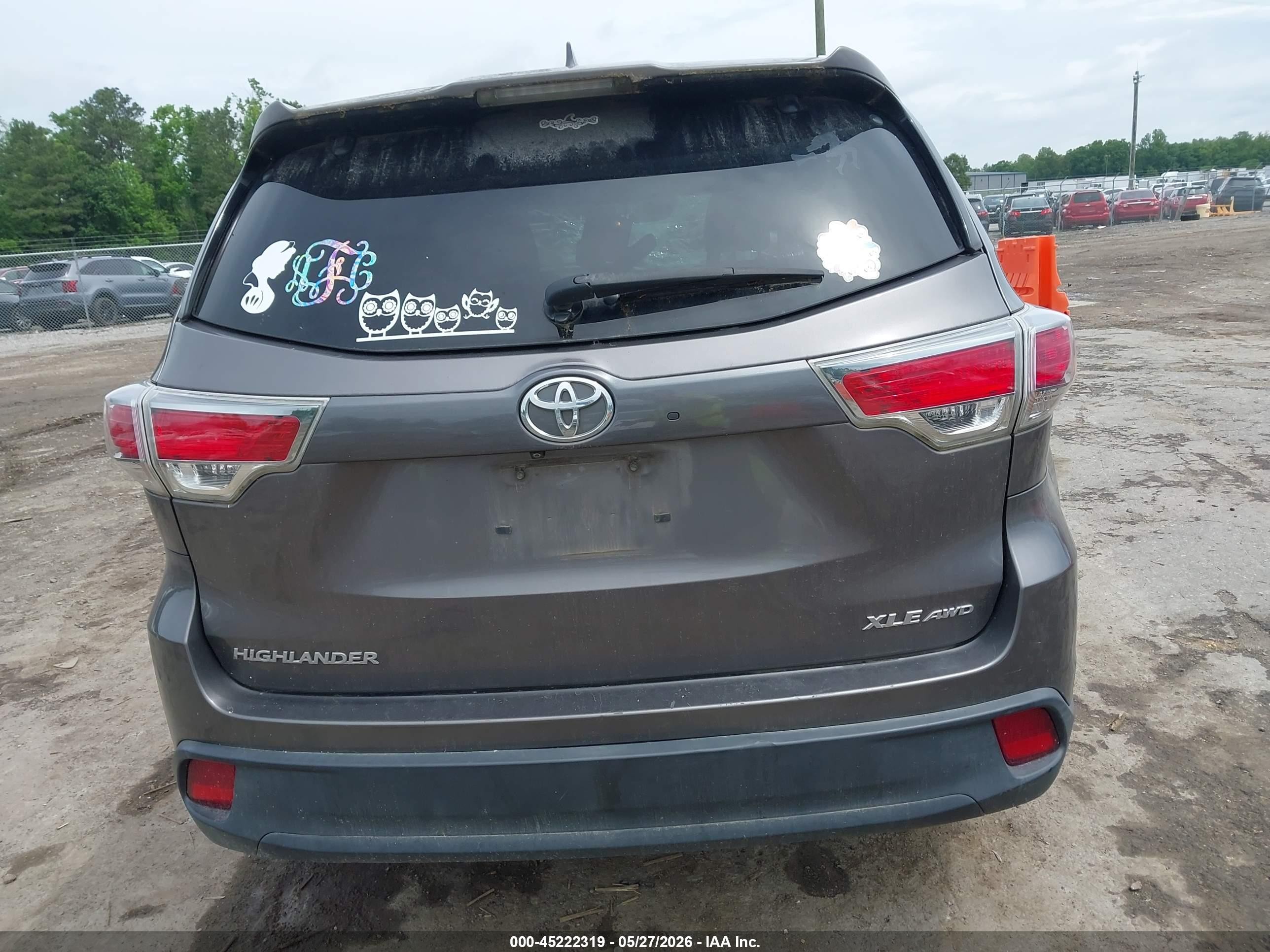 2015 Toyota Highlander Xle V6 Серый vin: 5TDJKRFH5FS095189