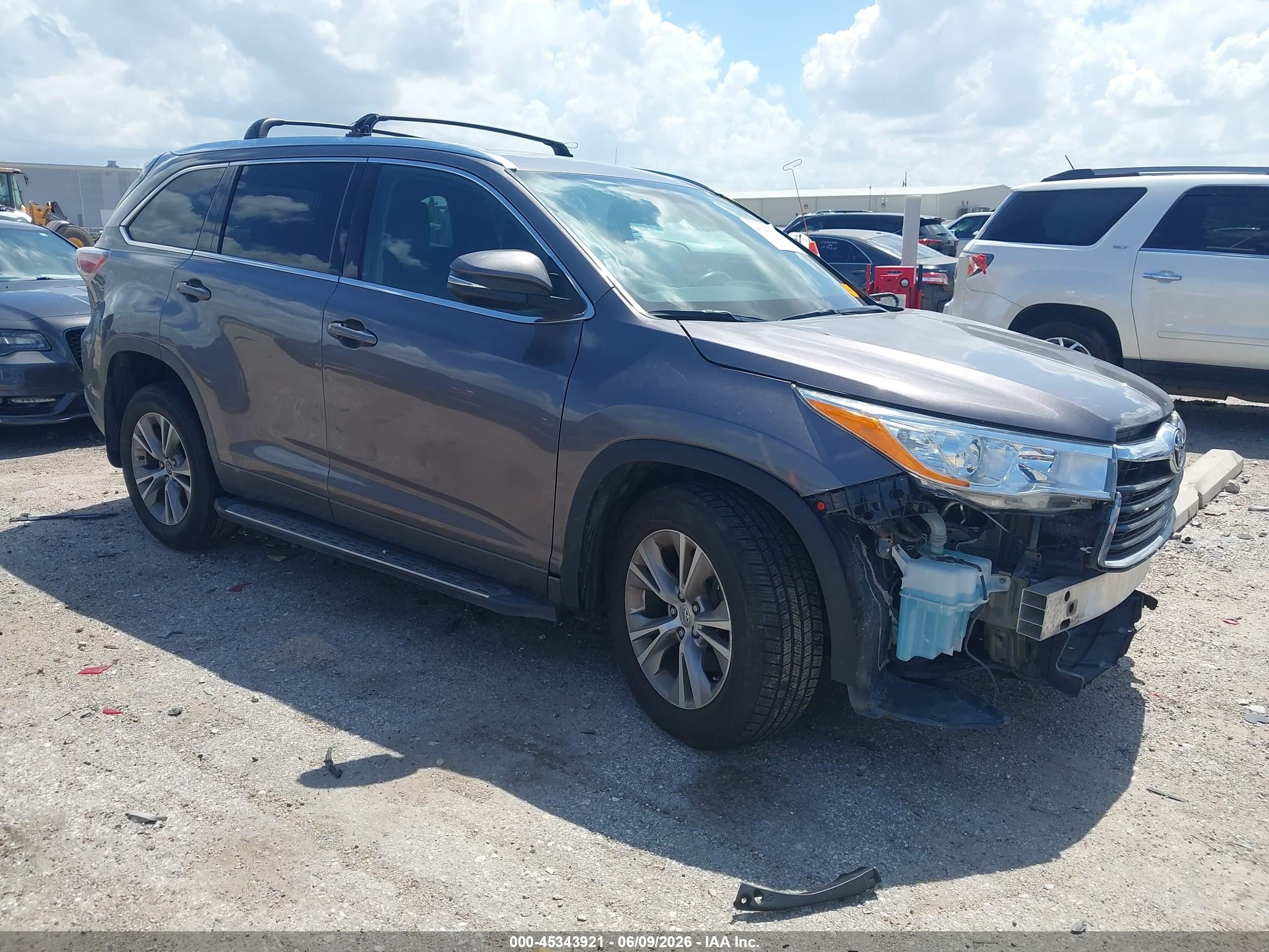2015 Toyota Highlander Xle V6 Gray vin: 5TDJKRFH5FS208574