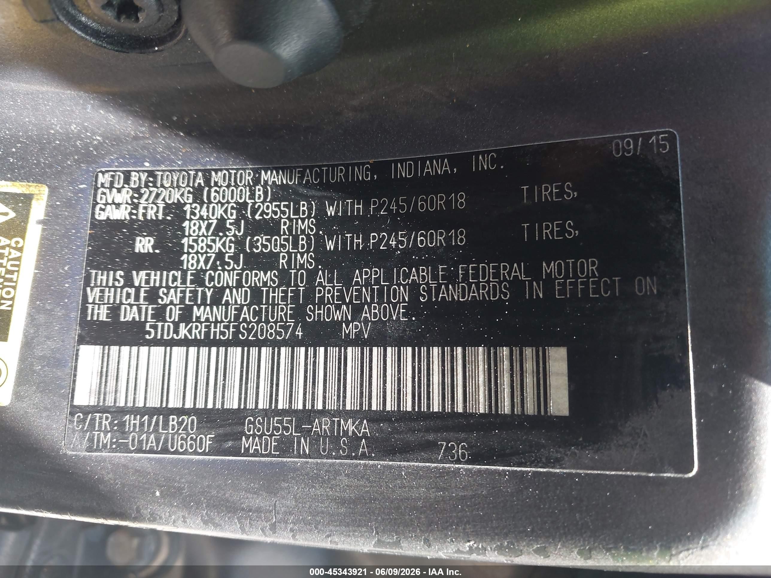 2015 Toyota Highlander Xle V6 Gray vin: 5TDJKRFH5FS208574