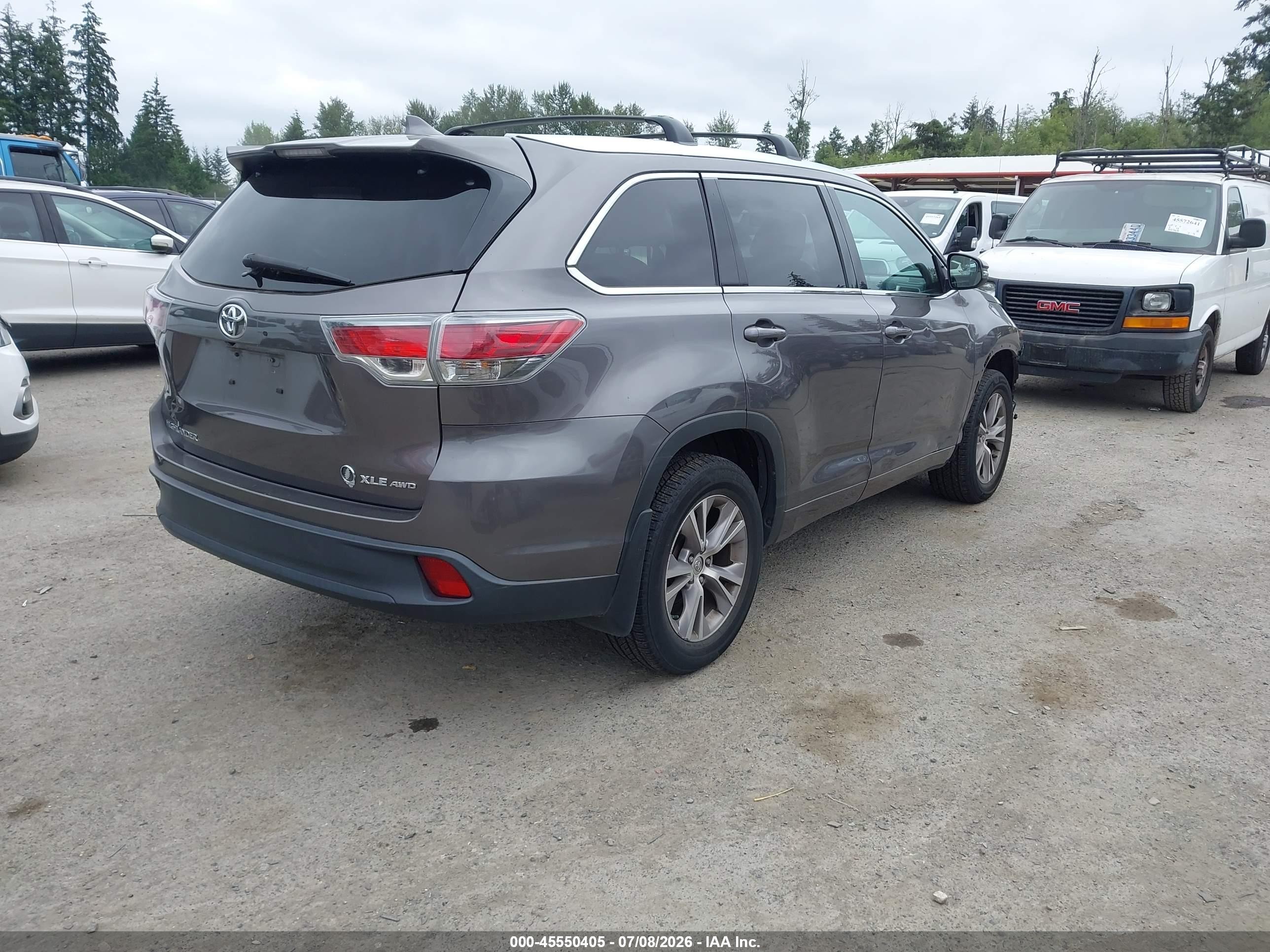2015 Toyota Highlander Xle V6 Gray vin: 5TDJKRFH5FS211734