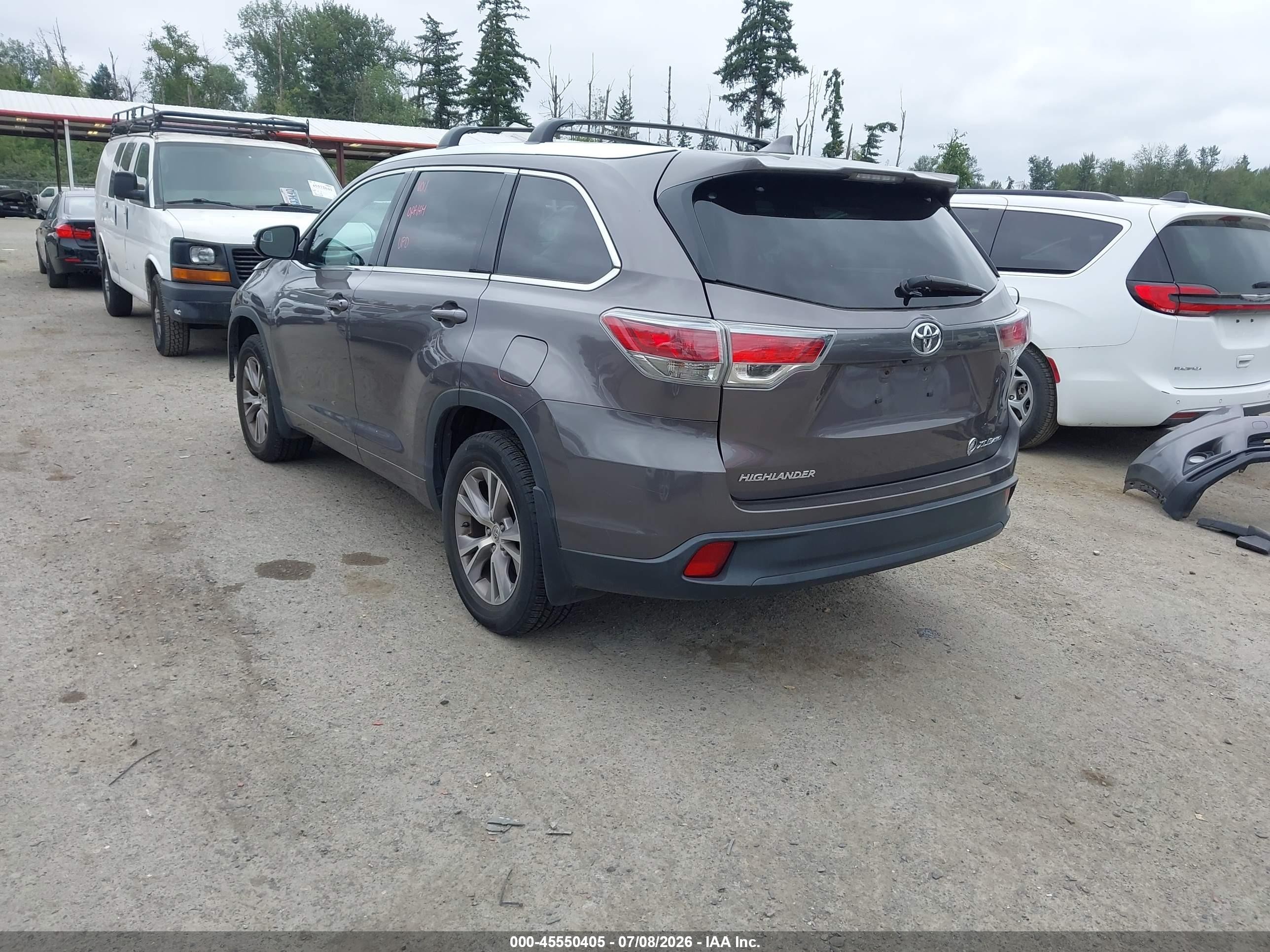 2015 Toyota Highlander Xle V6 Gray vin: 5TDJKRFH5FS211734
