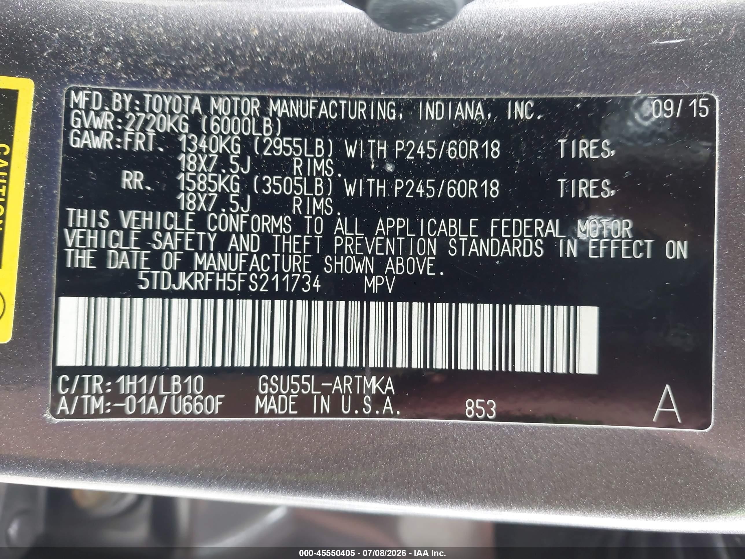 2015 Toyota Highlander Xle V6 Gray vin: 5TDJKRFH5FS211734