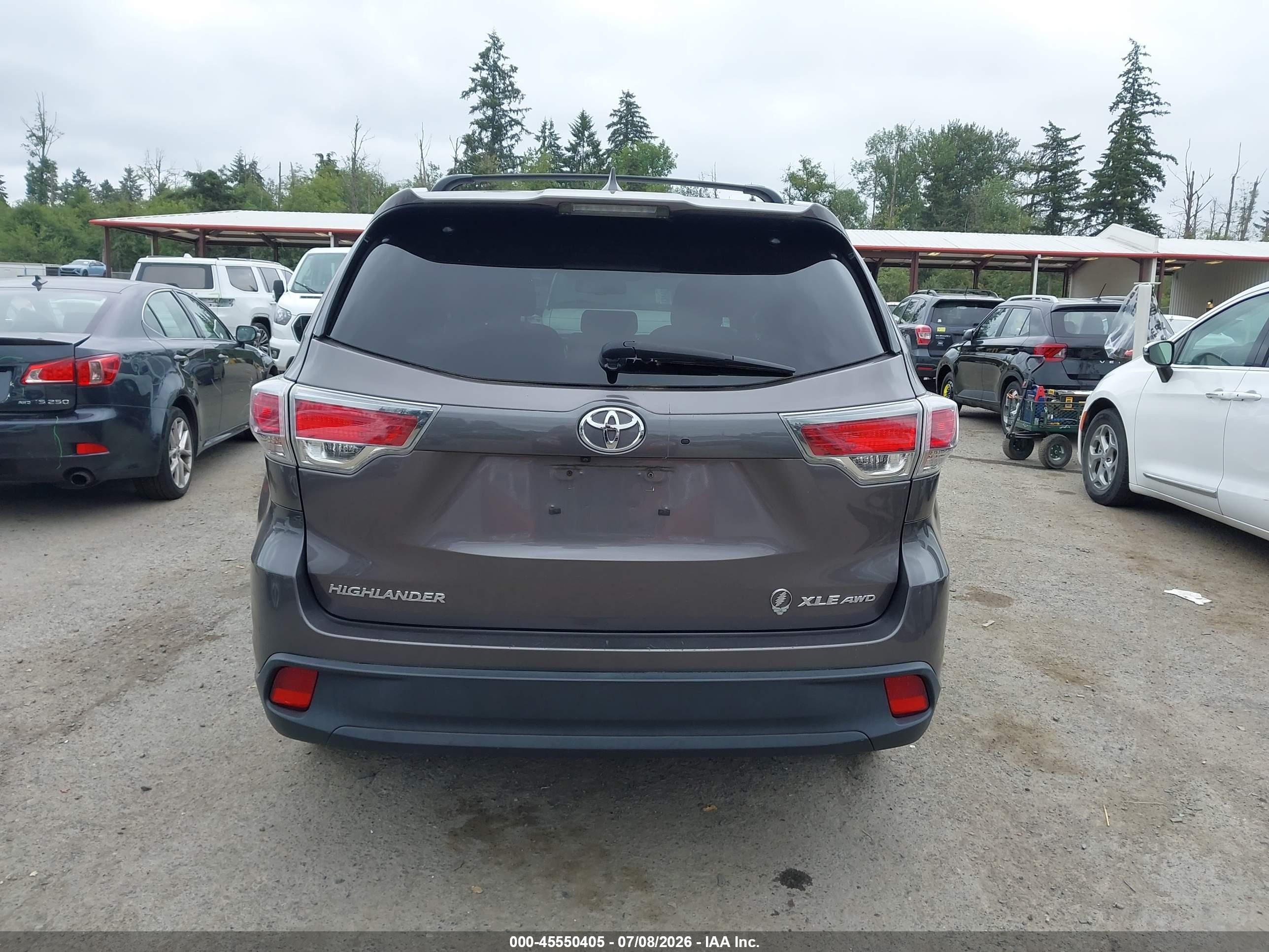 2015 Toyota Highlander Xle V6 Gray vin: 5TDJKRFH5FS211734