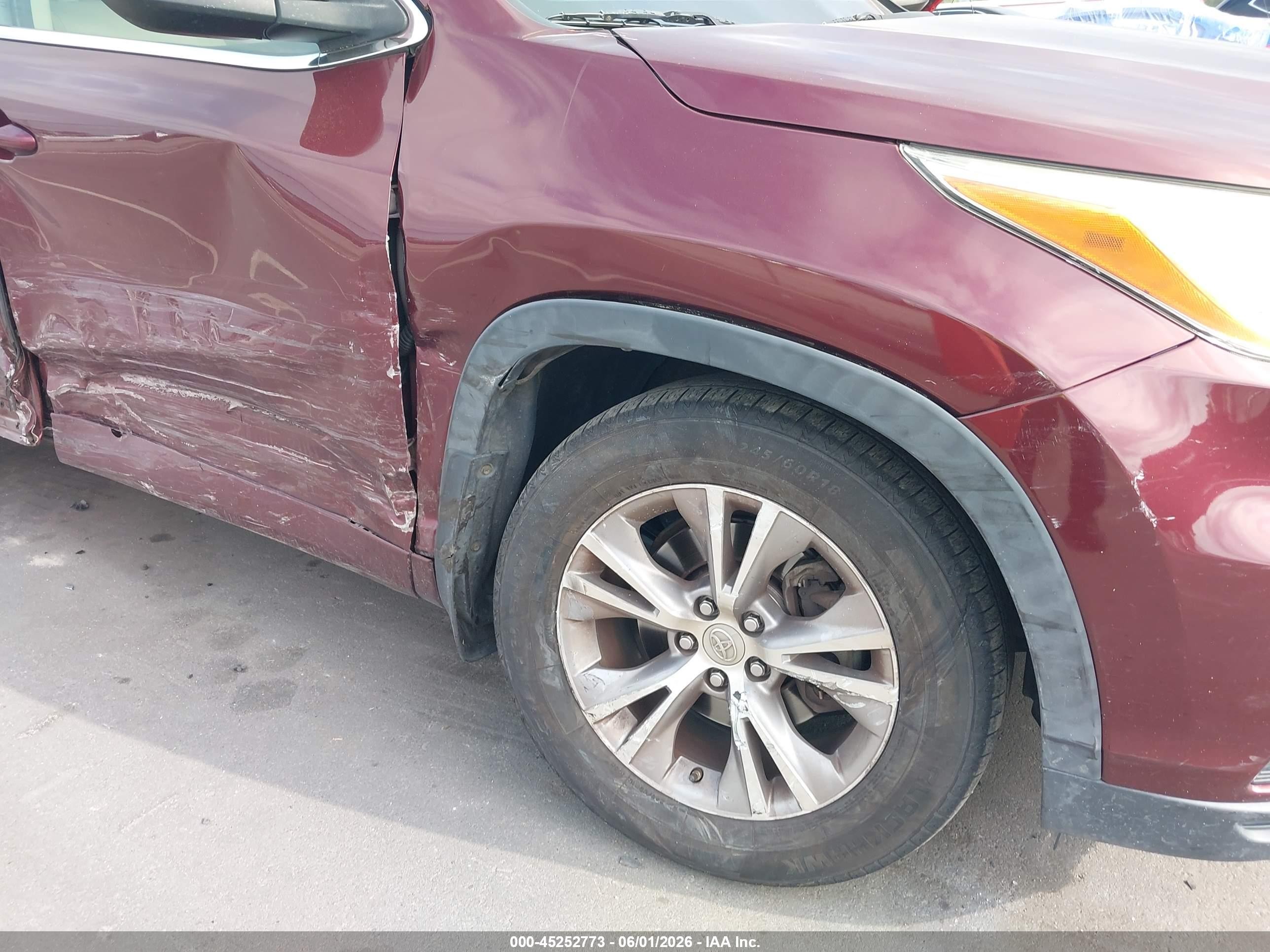 2015 Toyota Highlander Xle V6 Burgundy vin: 5TDJKRFH6FS080703
