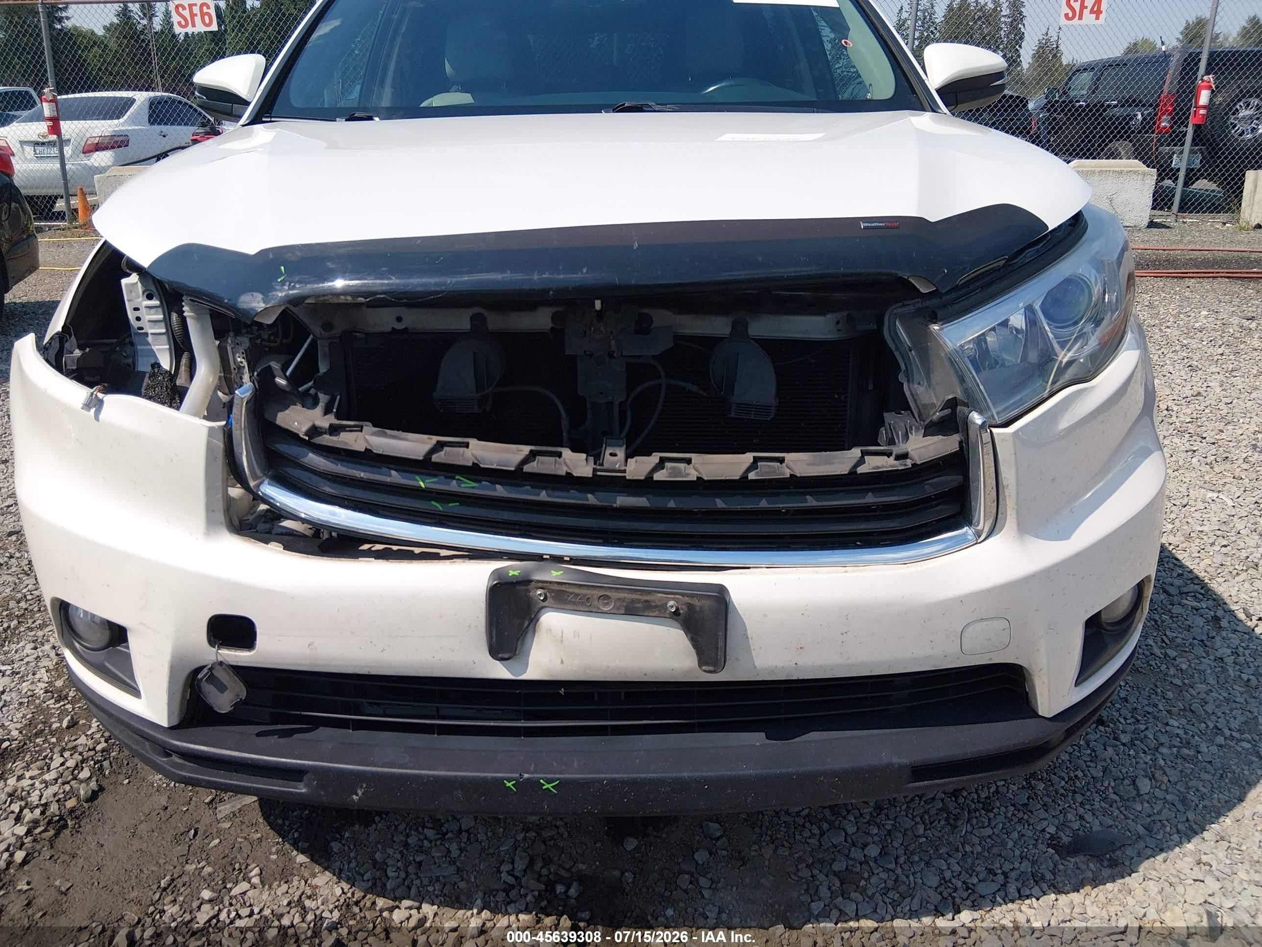 2015 Toyota Highlander Xle V6 White vin: 5TDJKRFH6FS109634