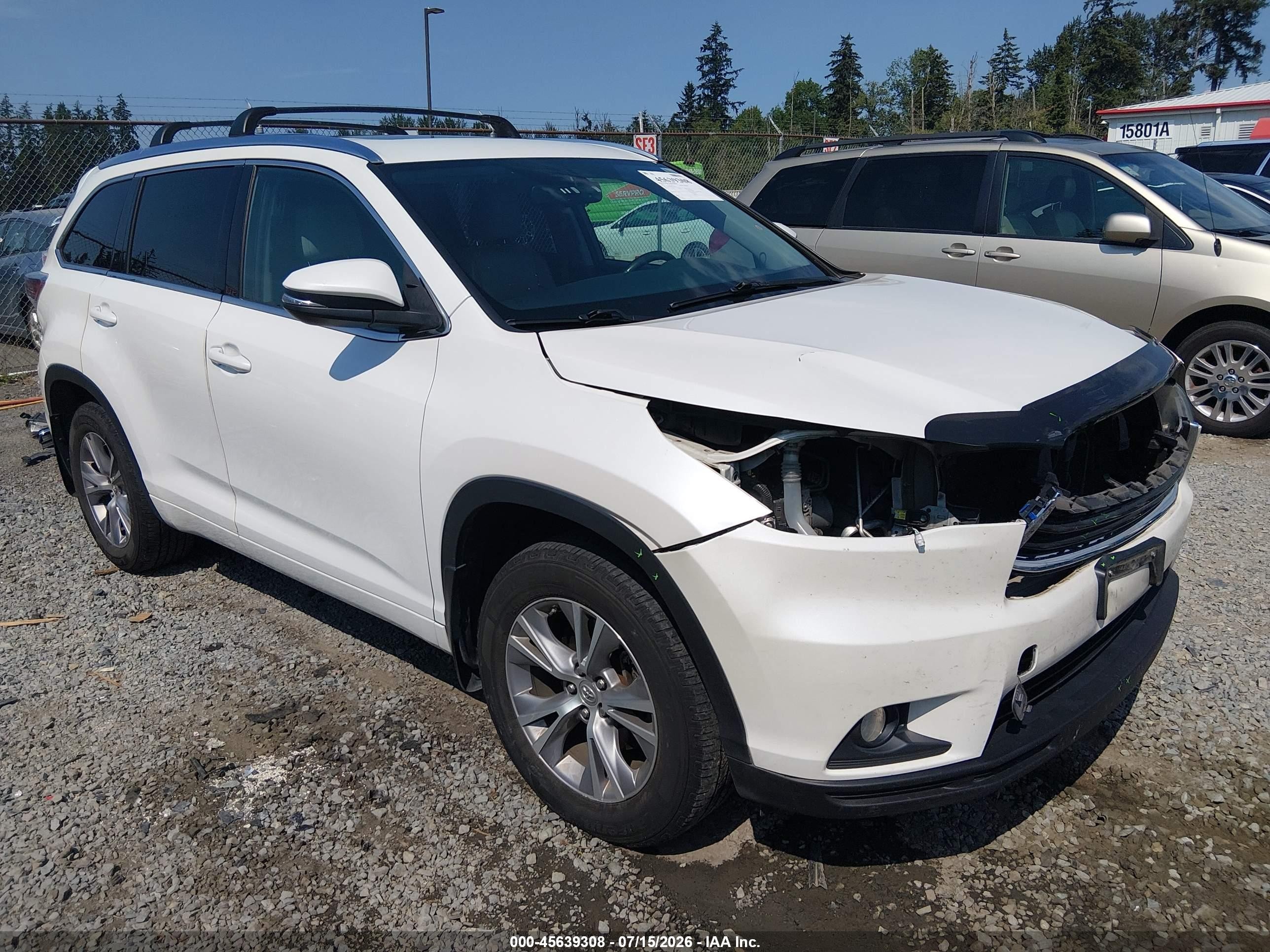 2015 Toyota Highlander Xle V6 Белый vin: 5TDJKRFH6FS109634
