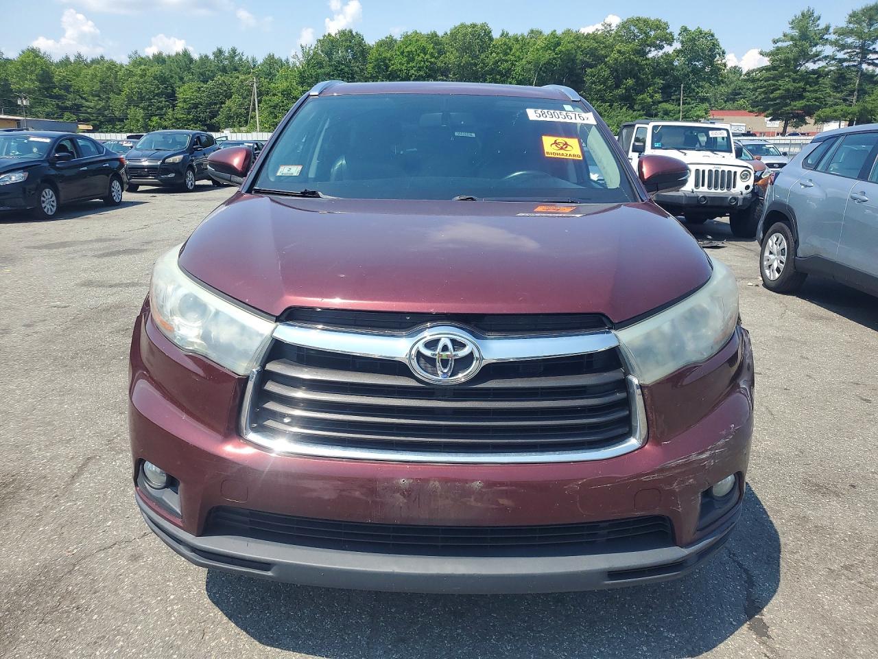 2015 Toyota Highlander Xle Burgundy vin: 5TDJKRFH6FS131083