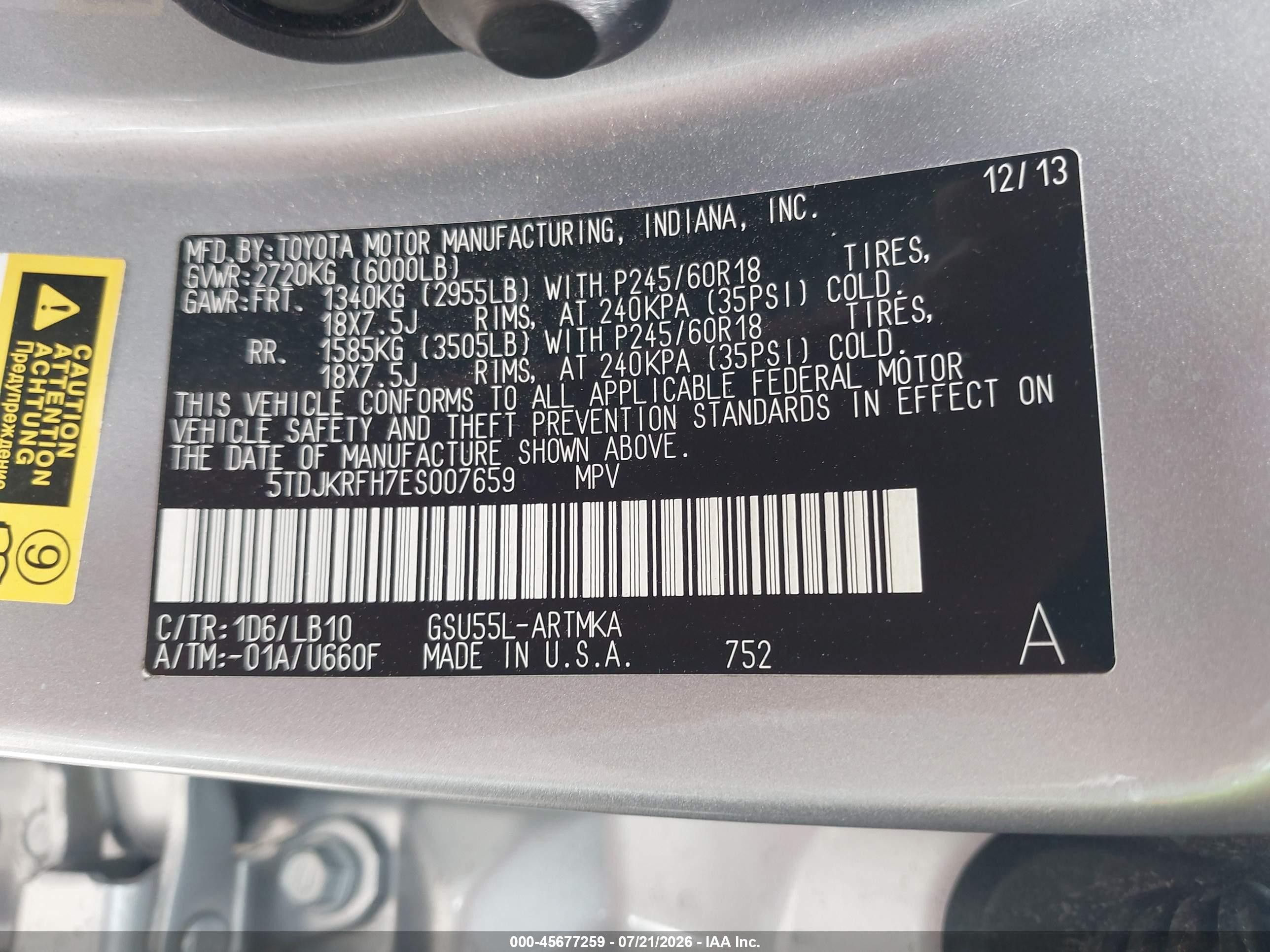 2014 Toyota Highlander Xle V6 Silver vin: 5TDJKRFH7ES007659