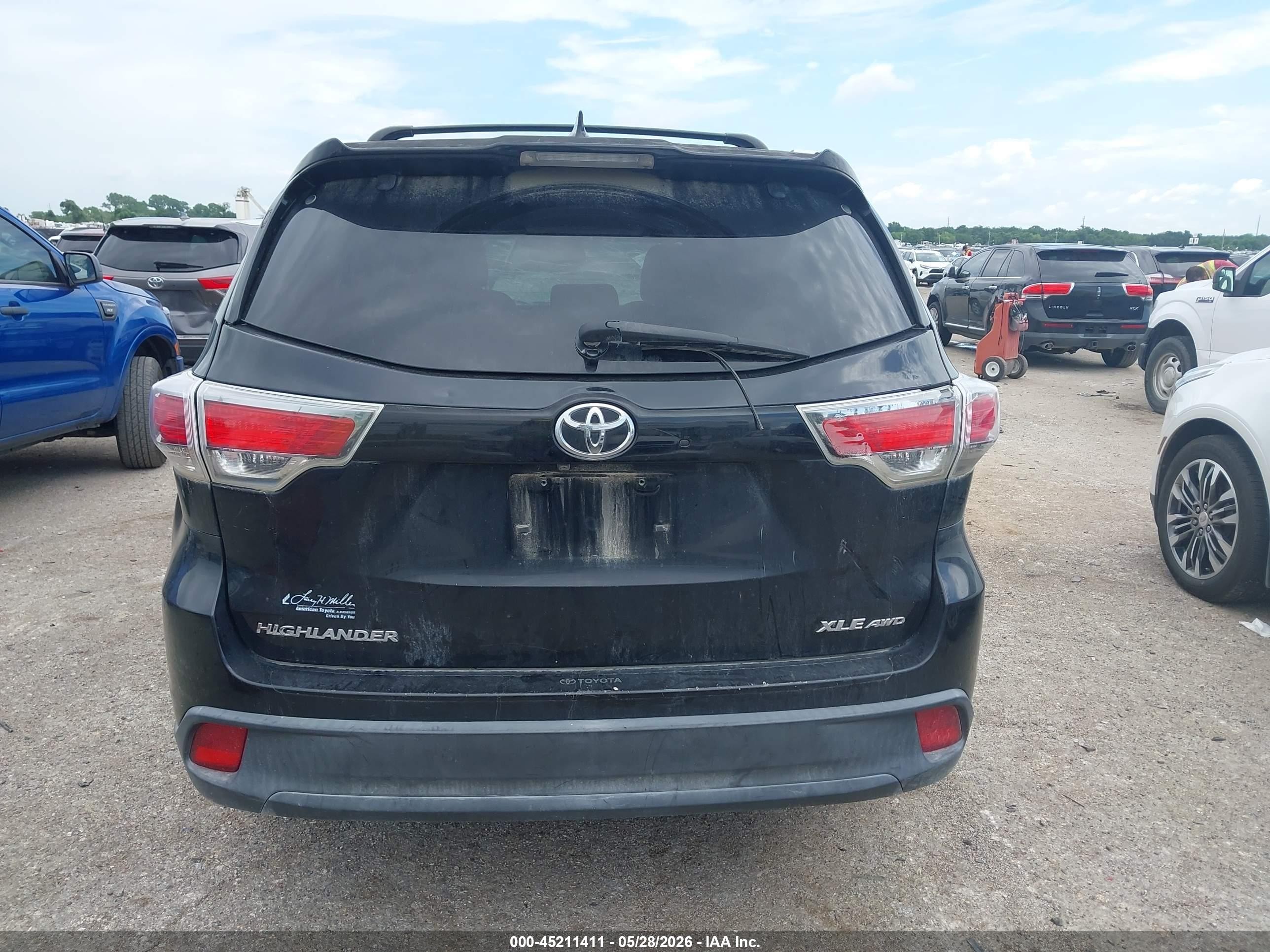 2015 Toyota Highlander Xle V6 Black vin: 5TDJKRFH7FS107407