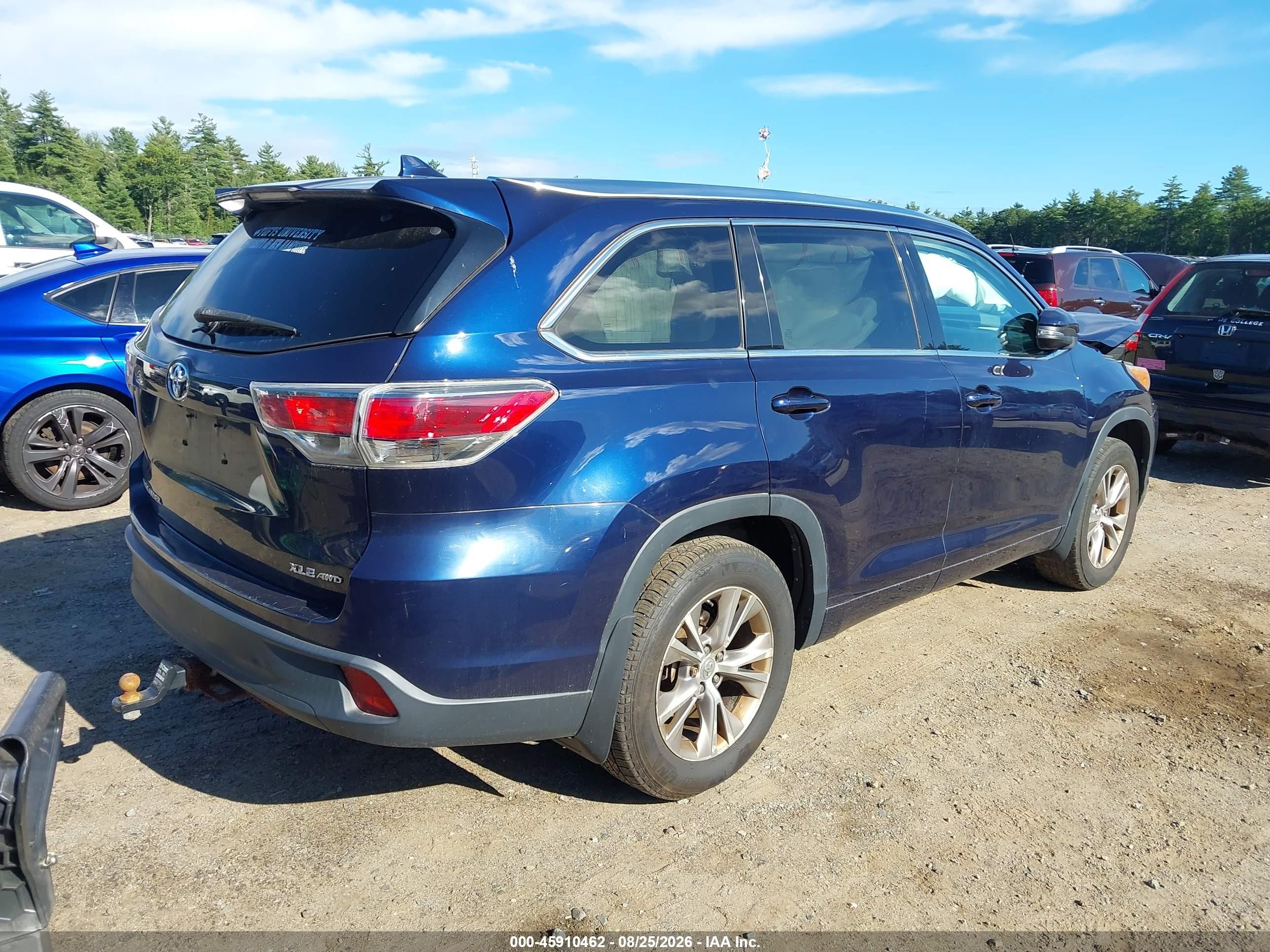 2015 Toyota Highlander Xle V6 Dark Blue vin: 5TDJKRFH7FS158793