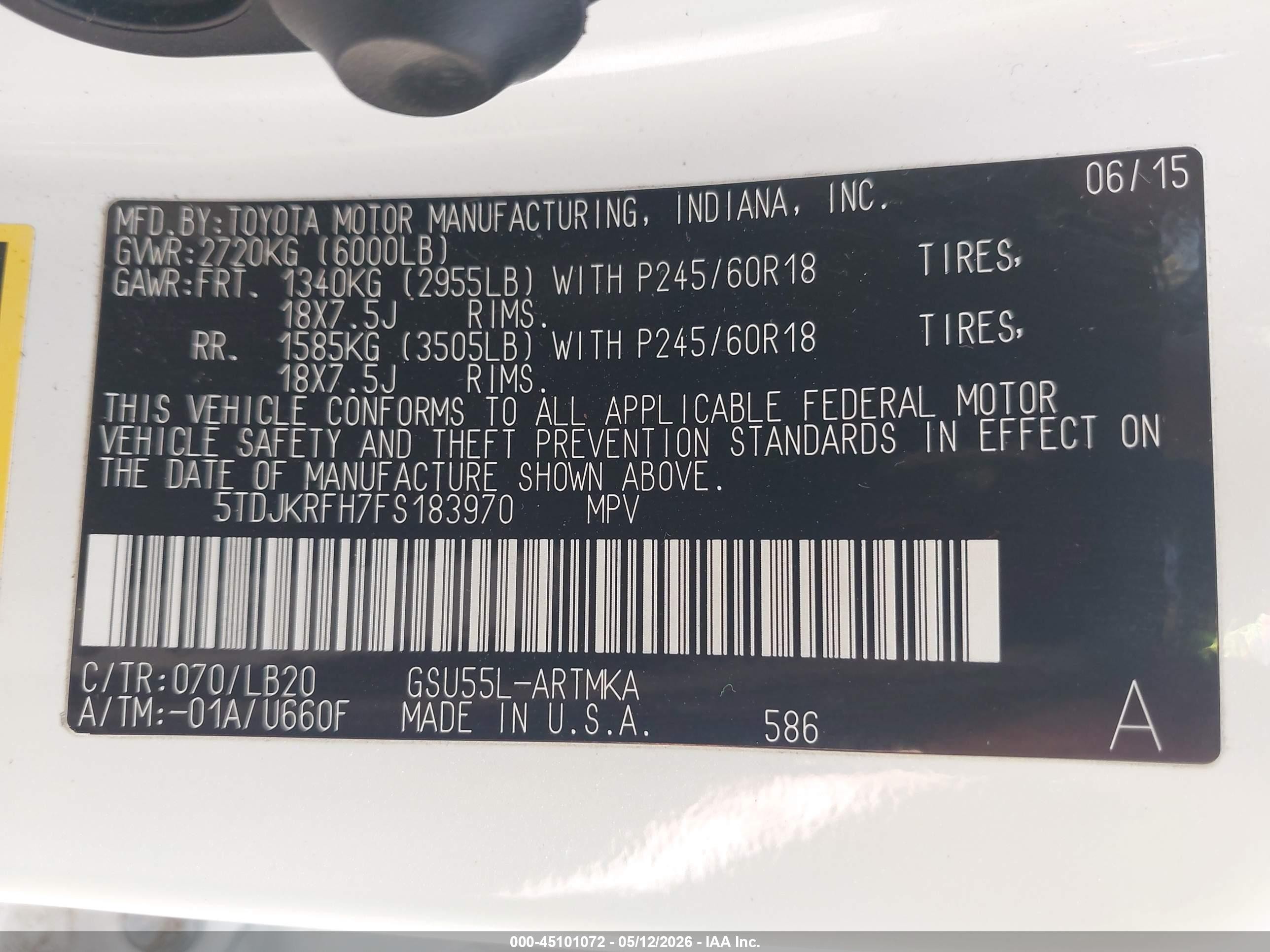 2015 Toyota Highlander Xle V6 White vin: 5TDJKRFH7FS183970