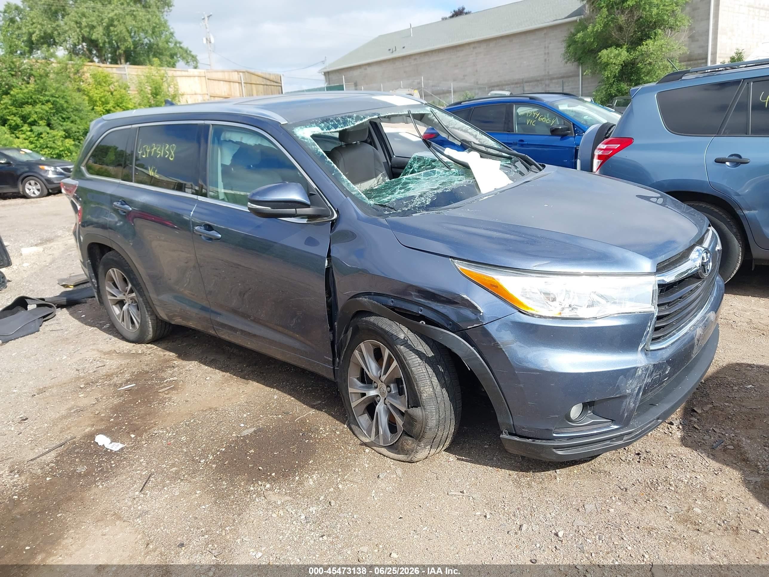2014 Toyota Highlander Xle V6 Blue vin: 5TDJKRFH8ES027953