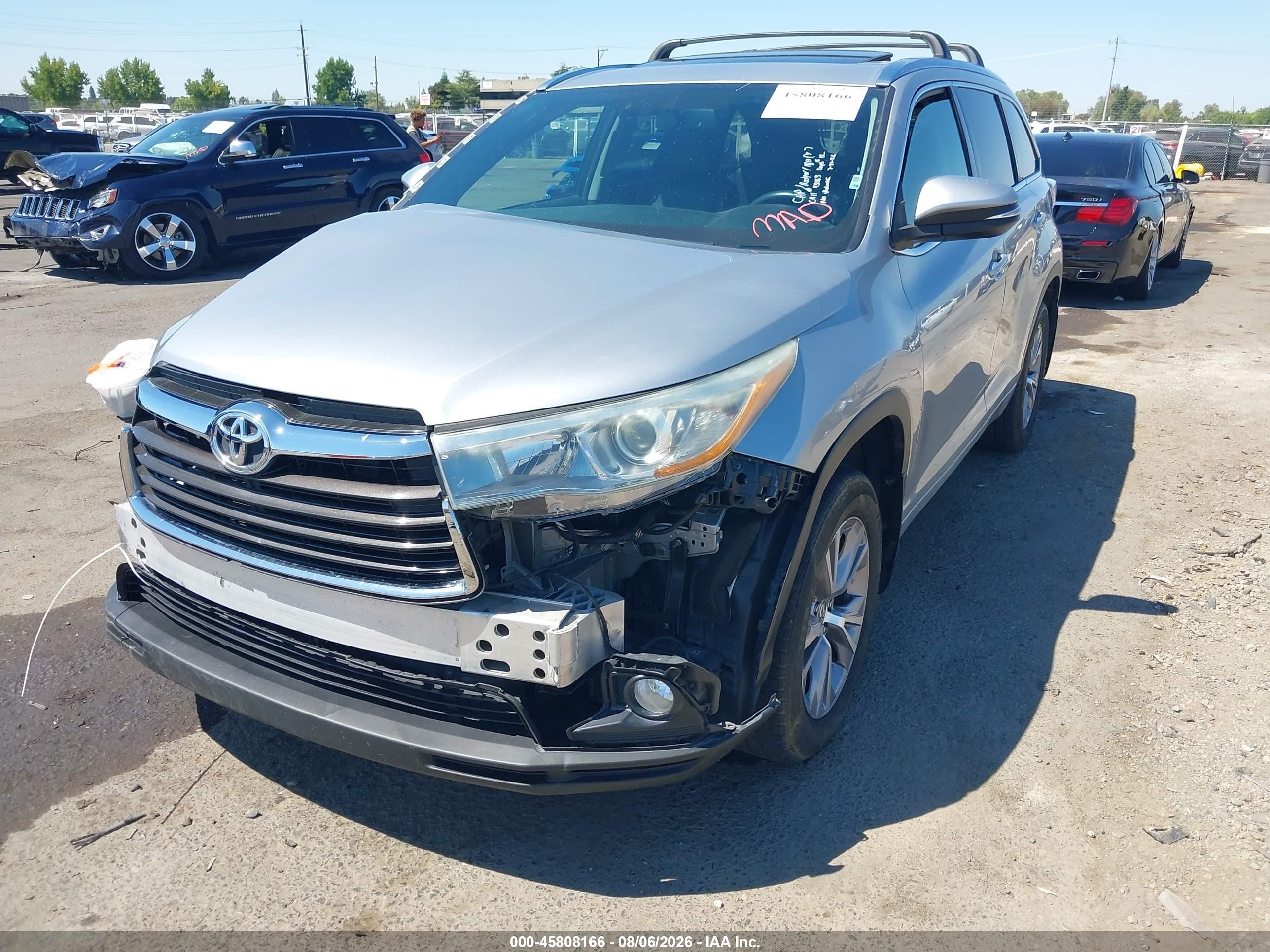 2015 Toyota Highlander Xle V6 Gray vin: 5TDJKRFH8FS126127