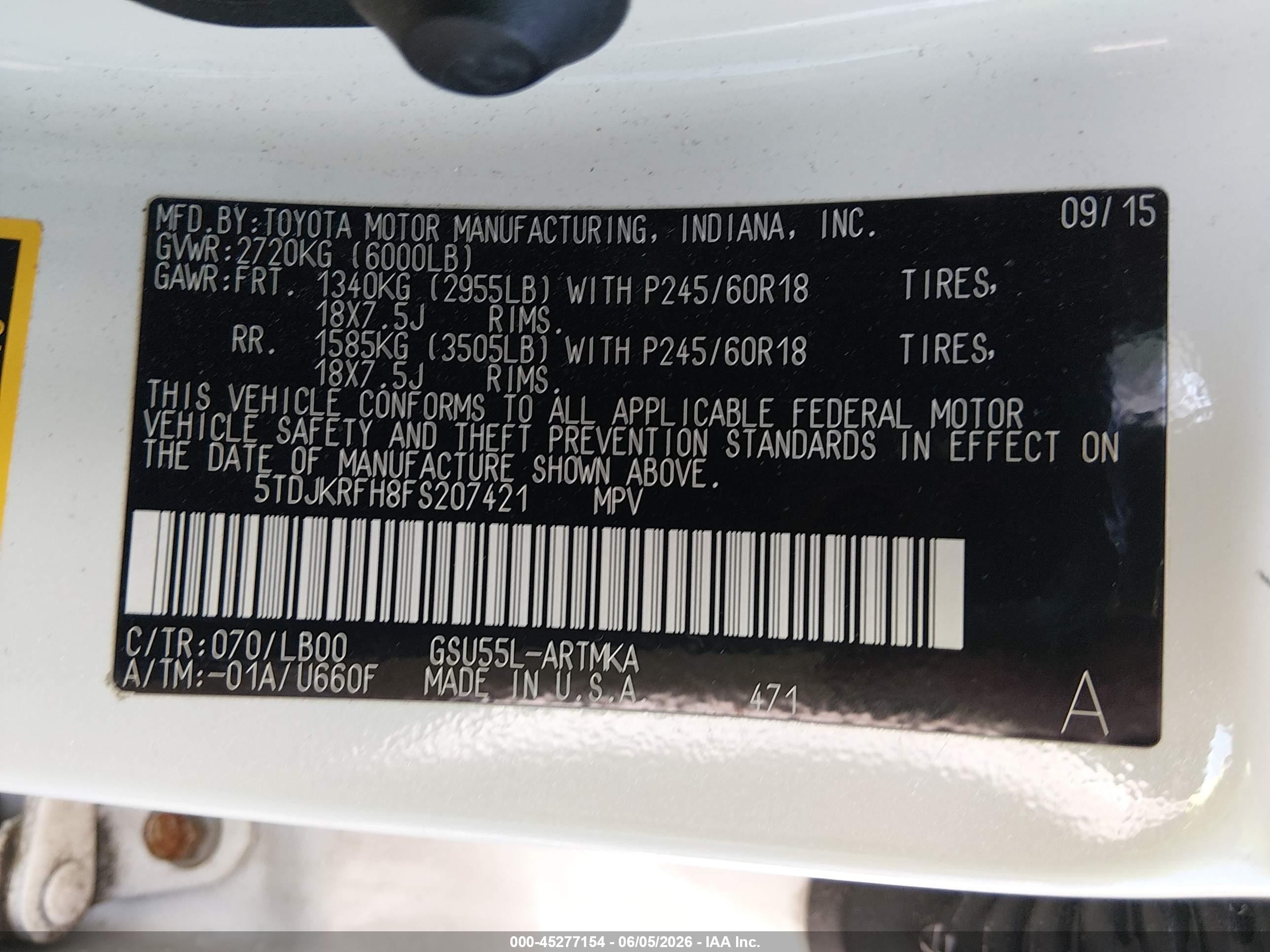 2015 Toyota Highlander Xle V6 White vin: 5TDJKRFH8FS207421