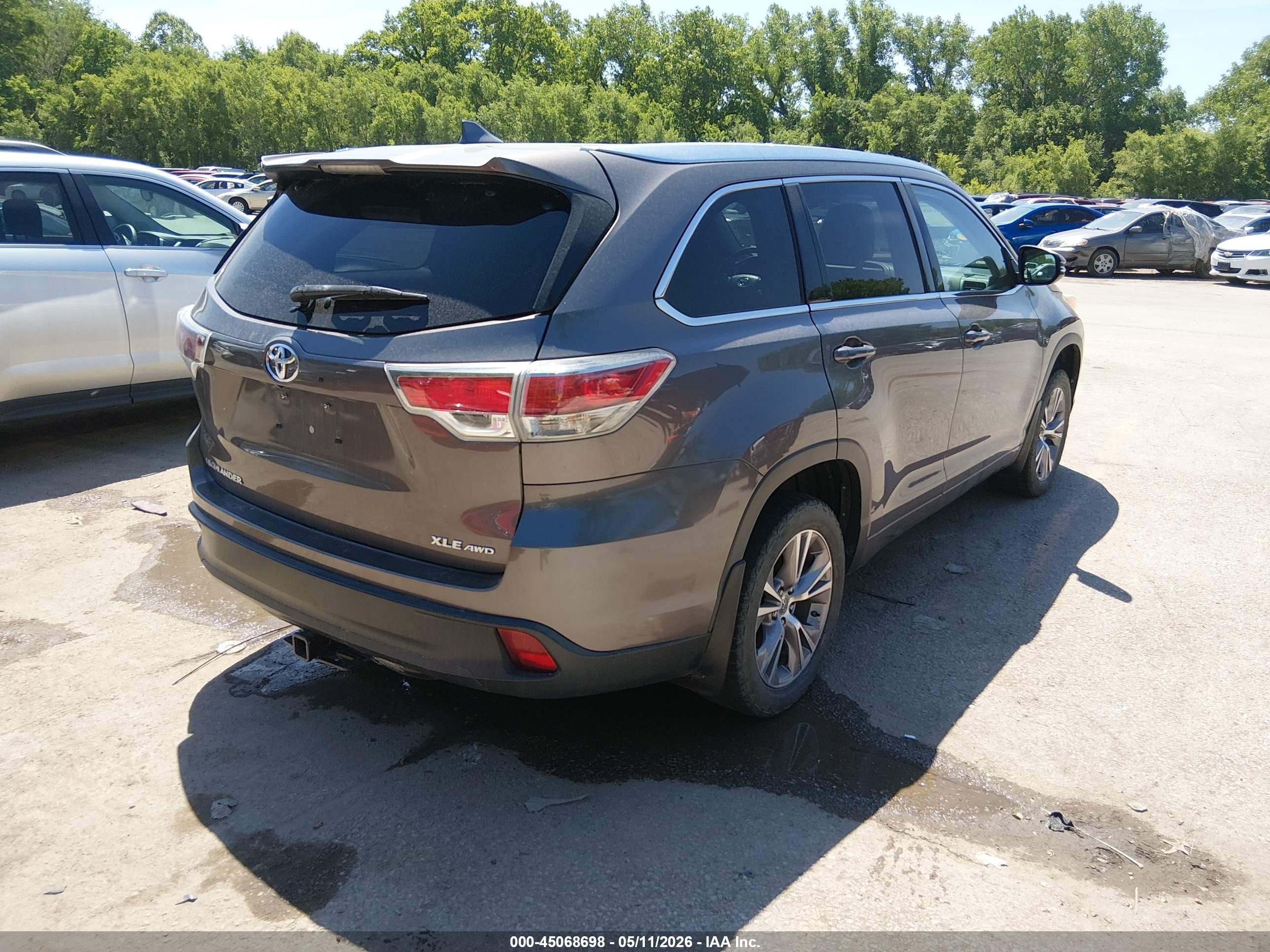 2014 Toyota Highlander Xle V6 Gray vin: 5TDJKRFH9ES015228