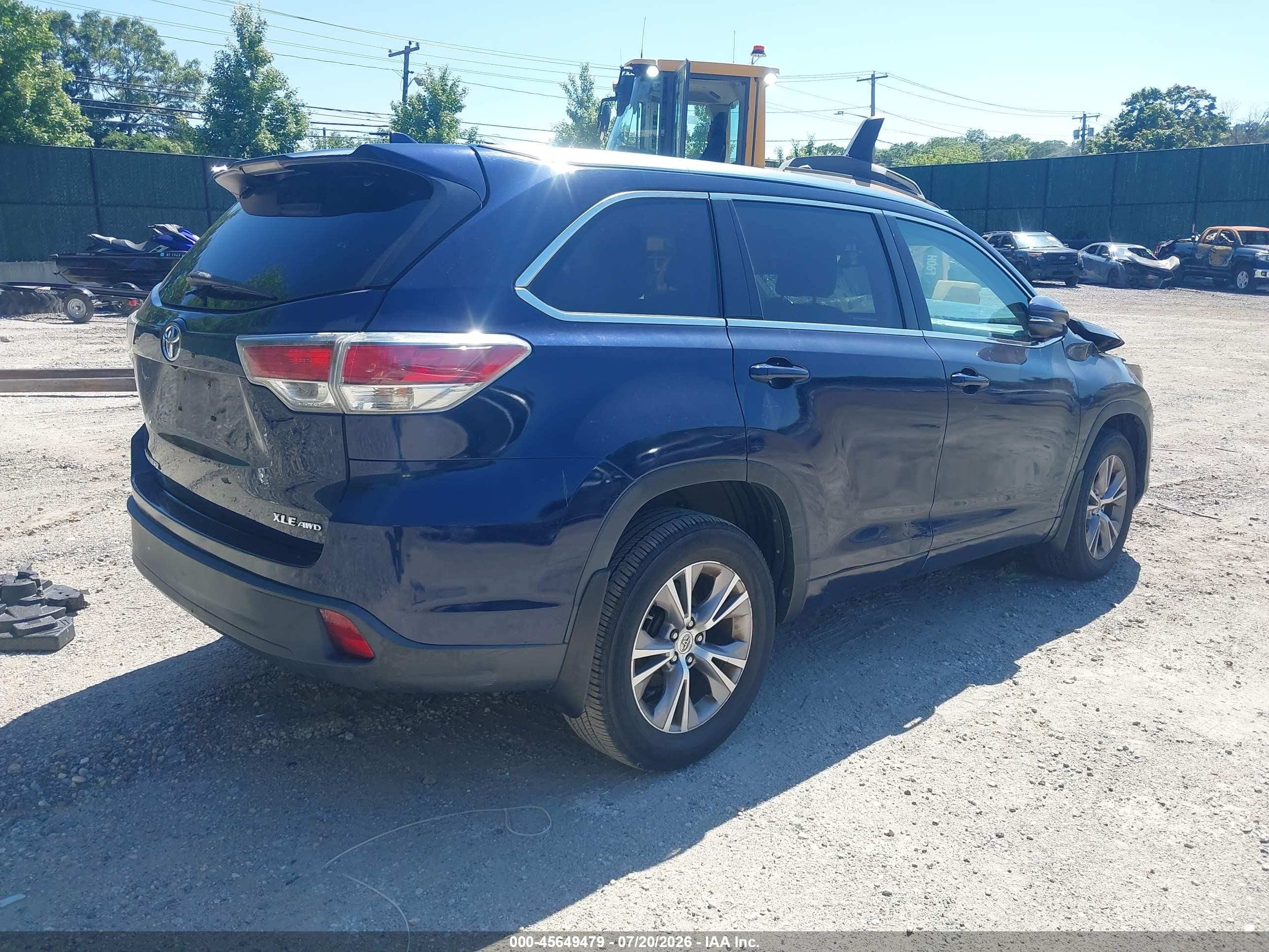2015 Toyota Highlander Xle V6 Blue vin: 5TDJKRFH9FS073230