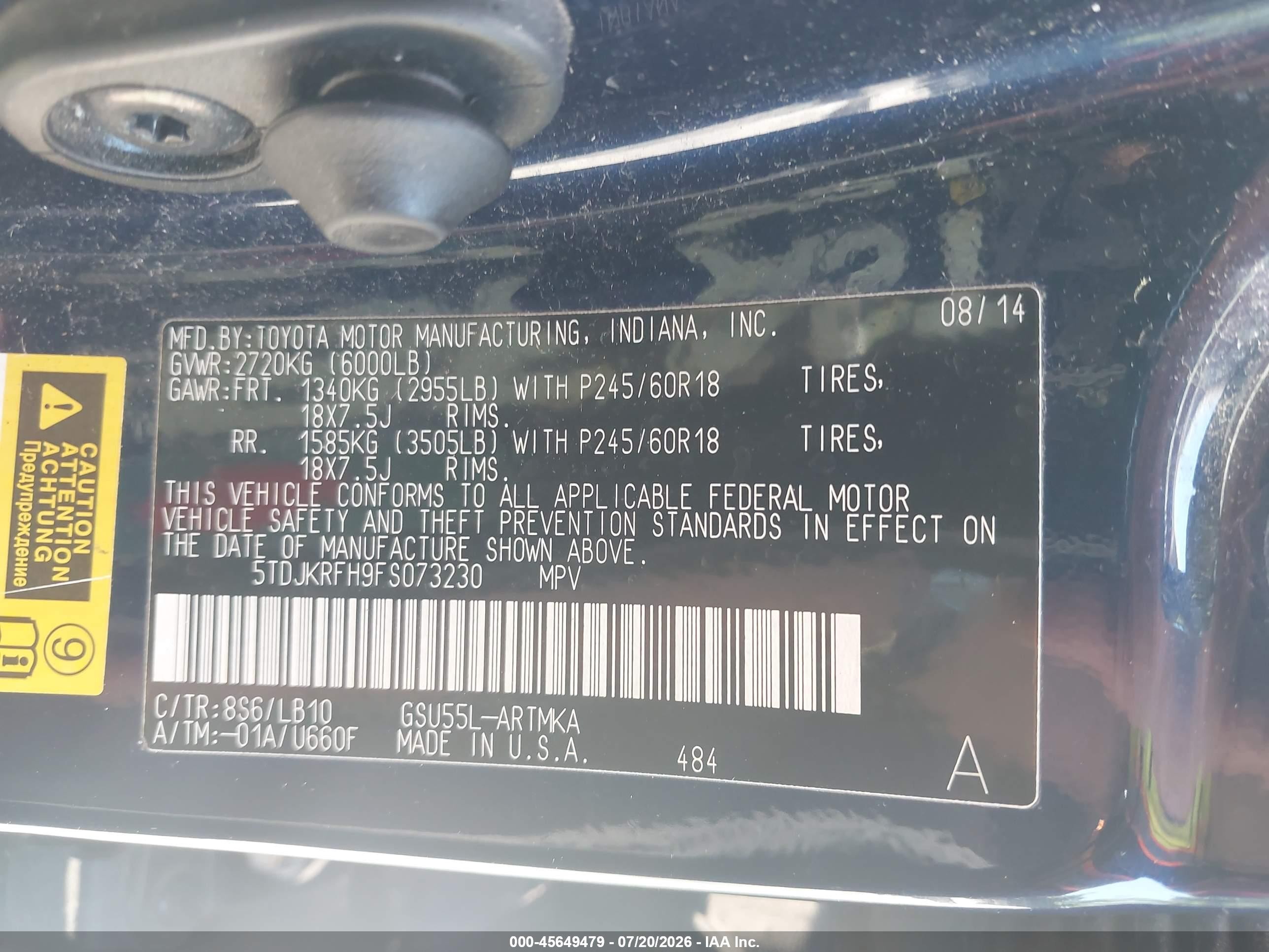 2015 Toyota Highlander Xle V6 Blue vin: 5TDJKRFH9FS073230