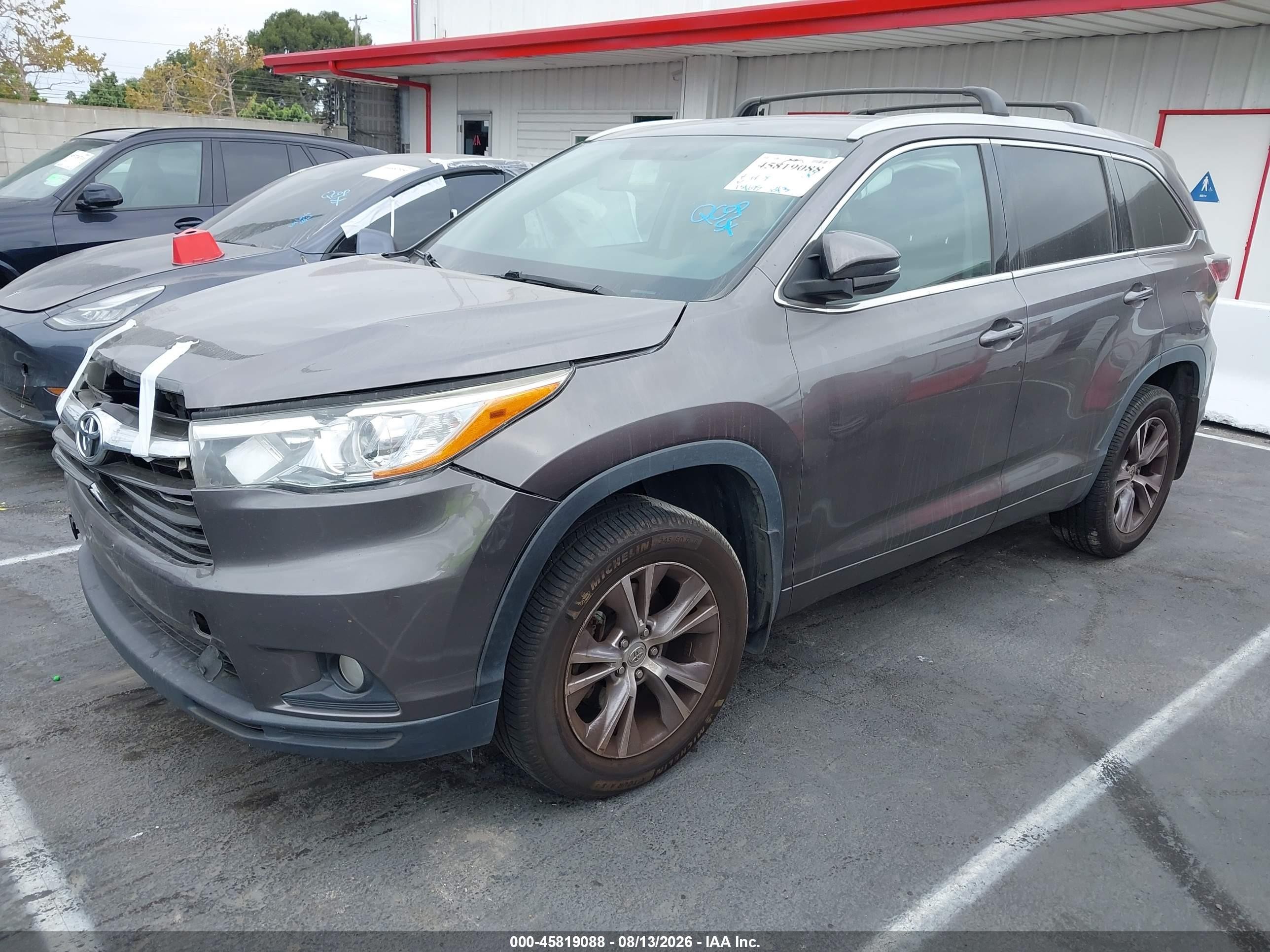 2015 Toyota Highlander Xle V6 Gray vin: 5TDJKRFH9FS163719
