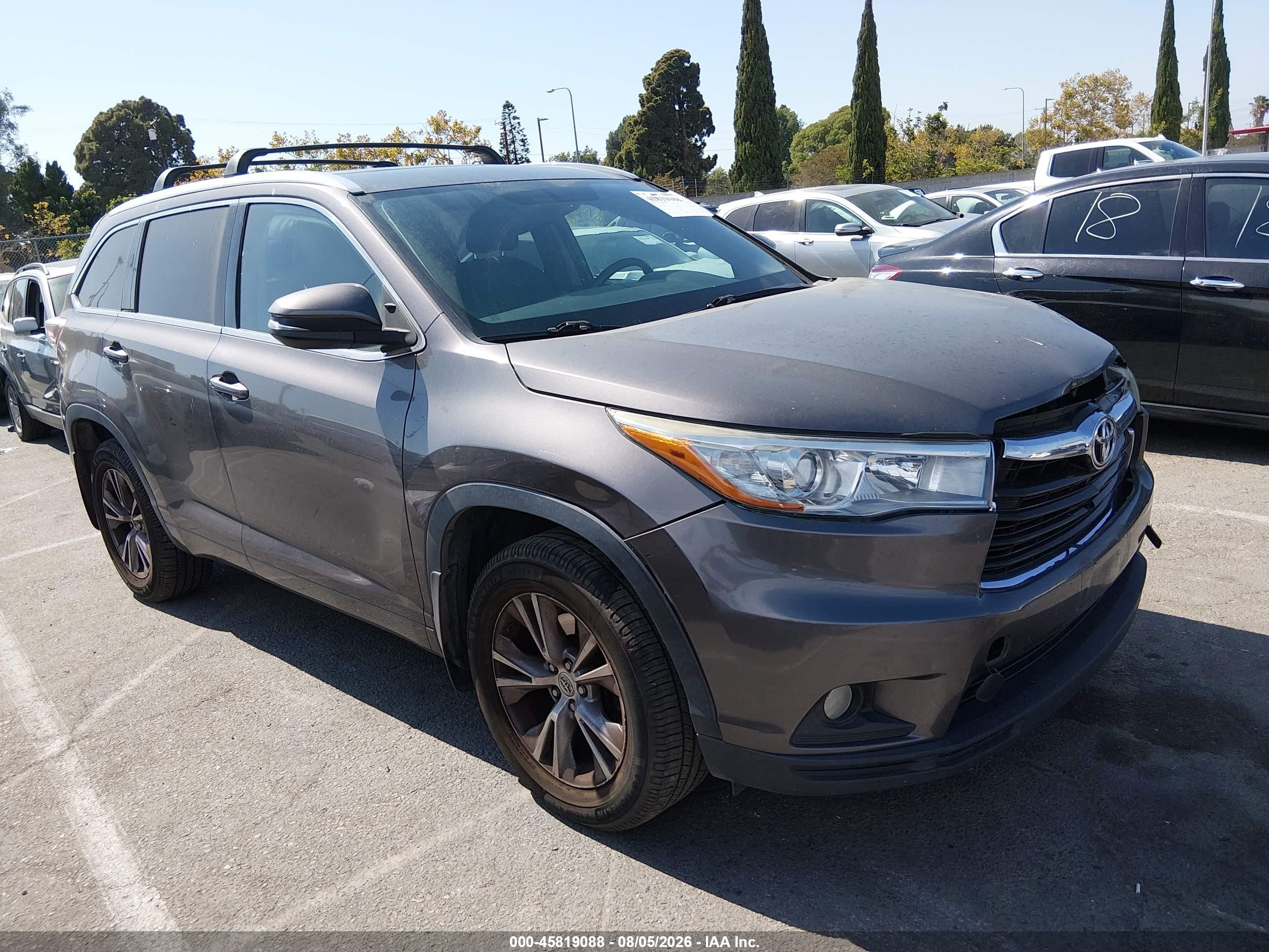 2015 Toyota Highlander Xle V6 Gray vin: 5TDJKRFH9FS163719