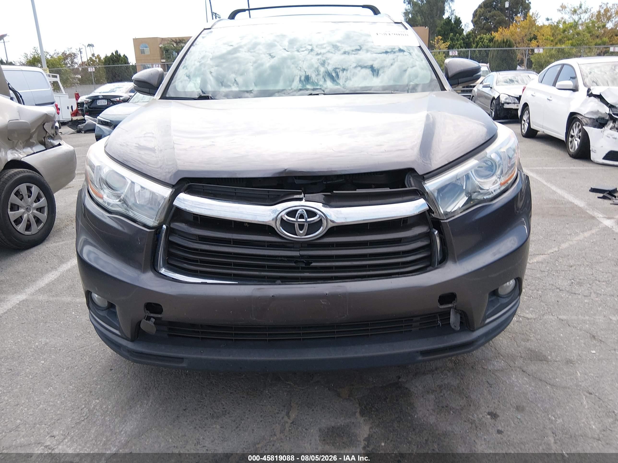 2015 Toyota Highlander Xle V6 Gray vin: 5TDJKRFH9FS163719
