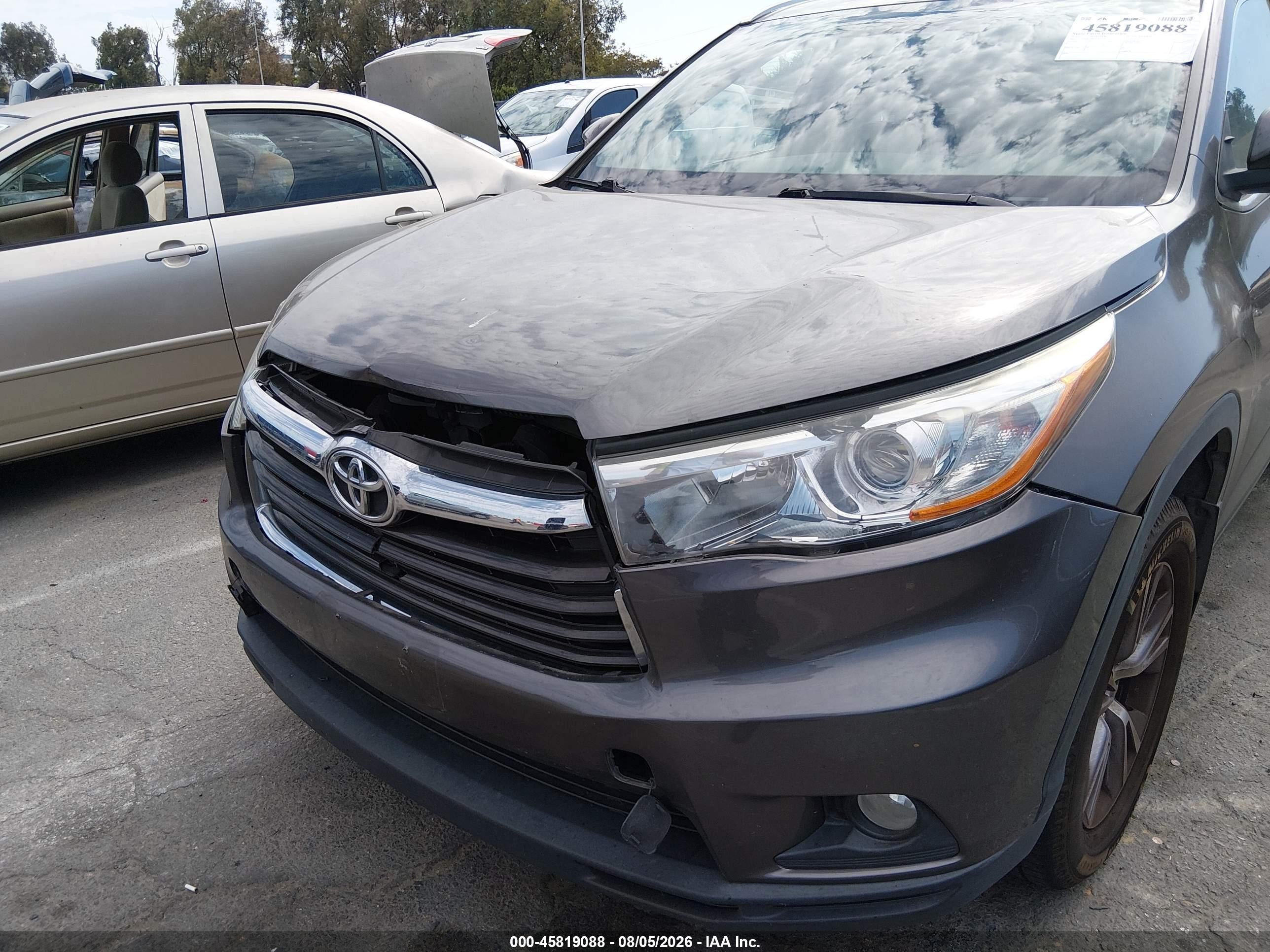 2015 Toyota Highlander Xle V6 Gray vin: 5TDJKRFH9FS163719