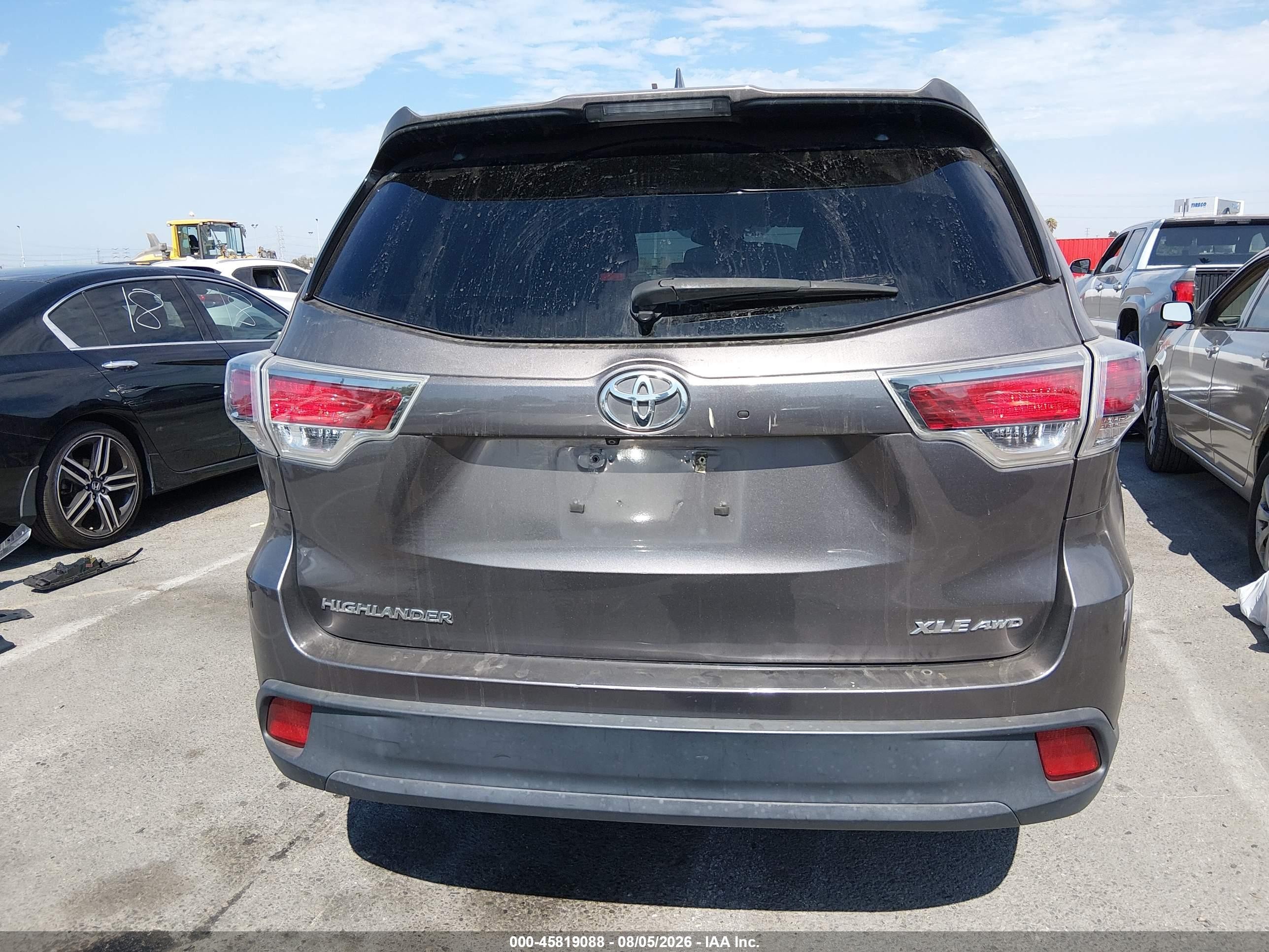 2015 Toyota Highlander Xle V6 Gray vin: 5TDJKRFH9FS163719