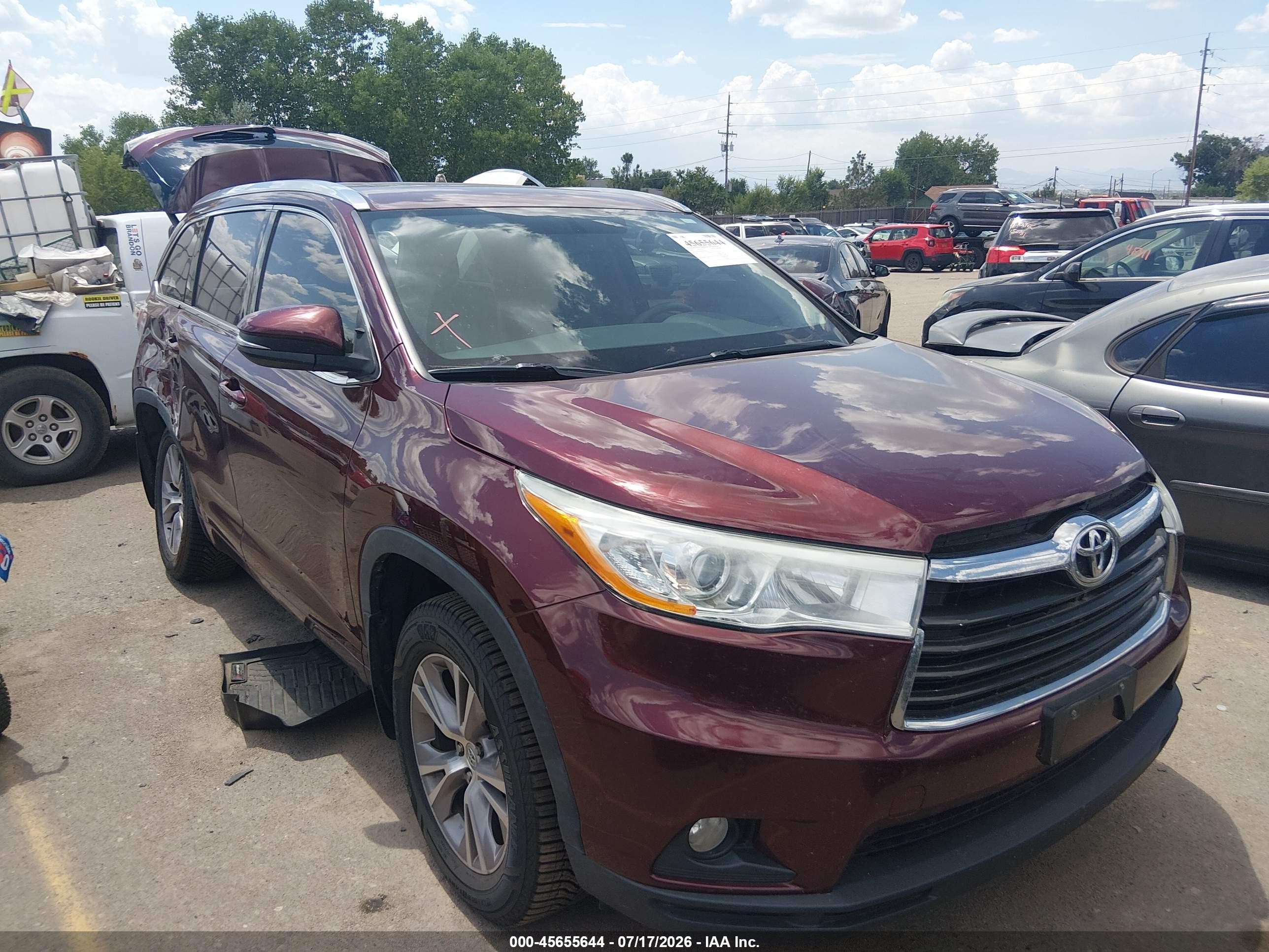 2014 Toyota Highlander Xle V6 Red vin: 5TDJKRFHXES045595