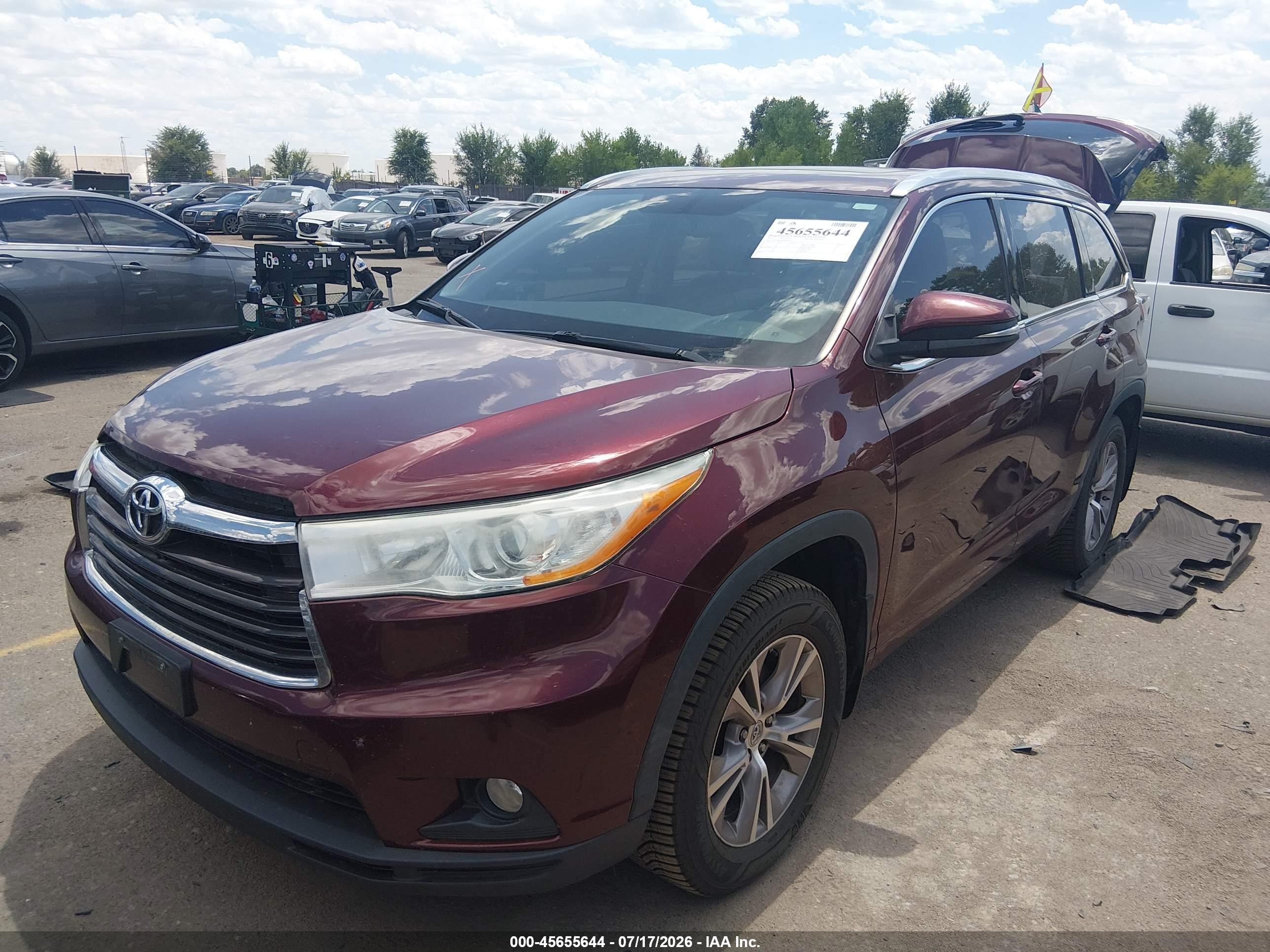 2014 Toyota Highlander Xle V6 Red vin: 5TDJKRFHXES045595
