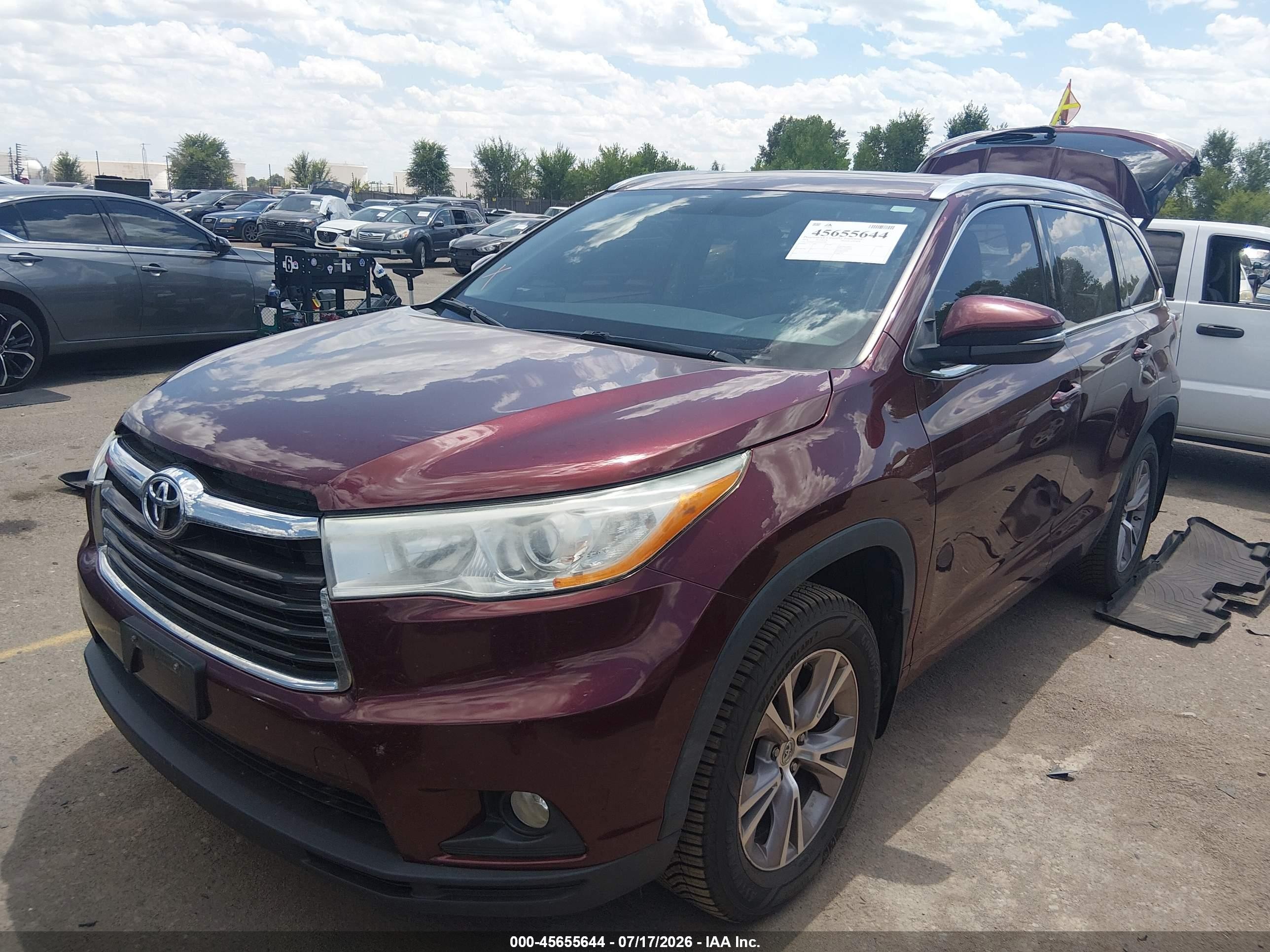 2014 Toyota Highlander Xle V6 Red vin: 5TDJKRFHXES045595