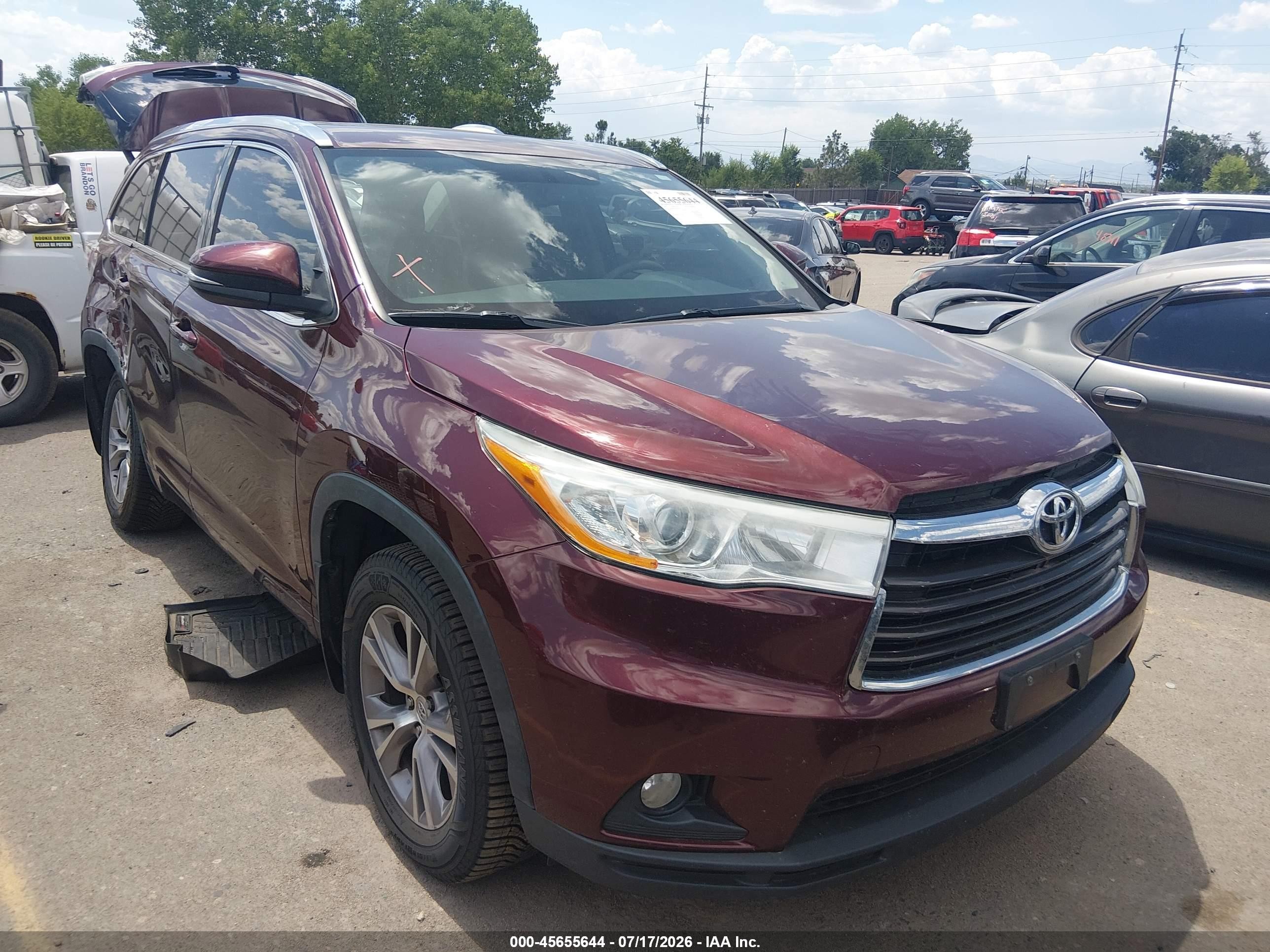 2014 Toyota Highlander Xle V6 Red vin: 5TDJKRFHXES045595