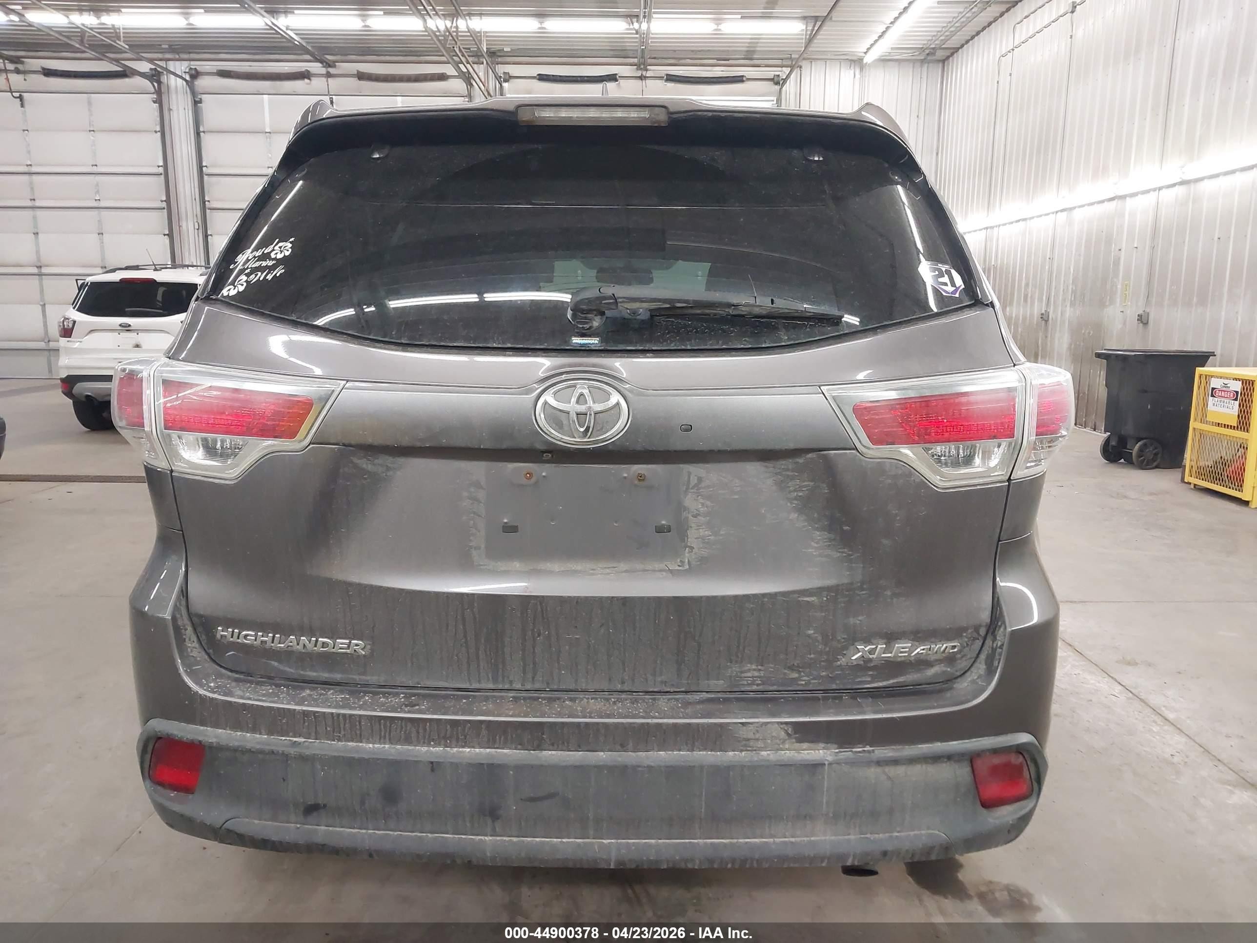 2015 Toyota Highlander Xle V6 Gray vin: 5TDJKRFHXFS085287
