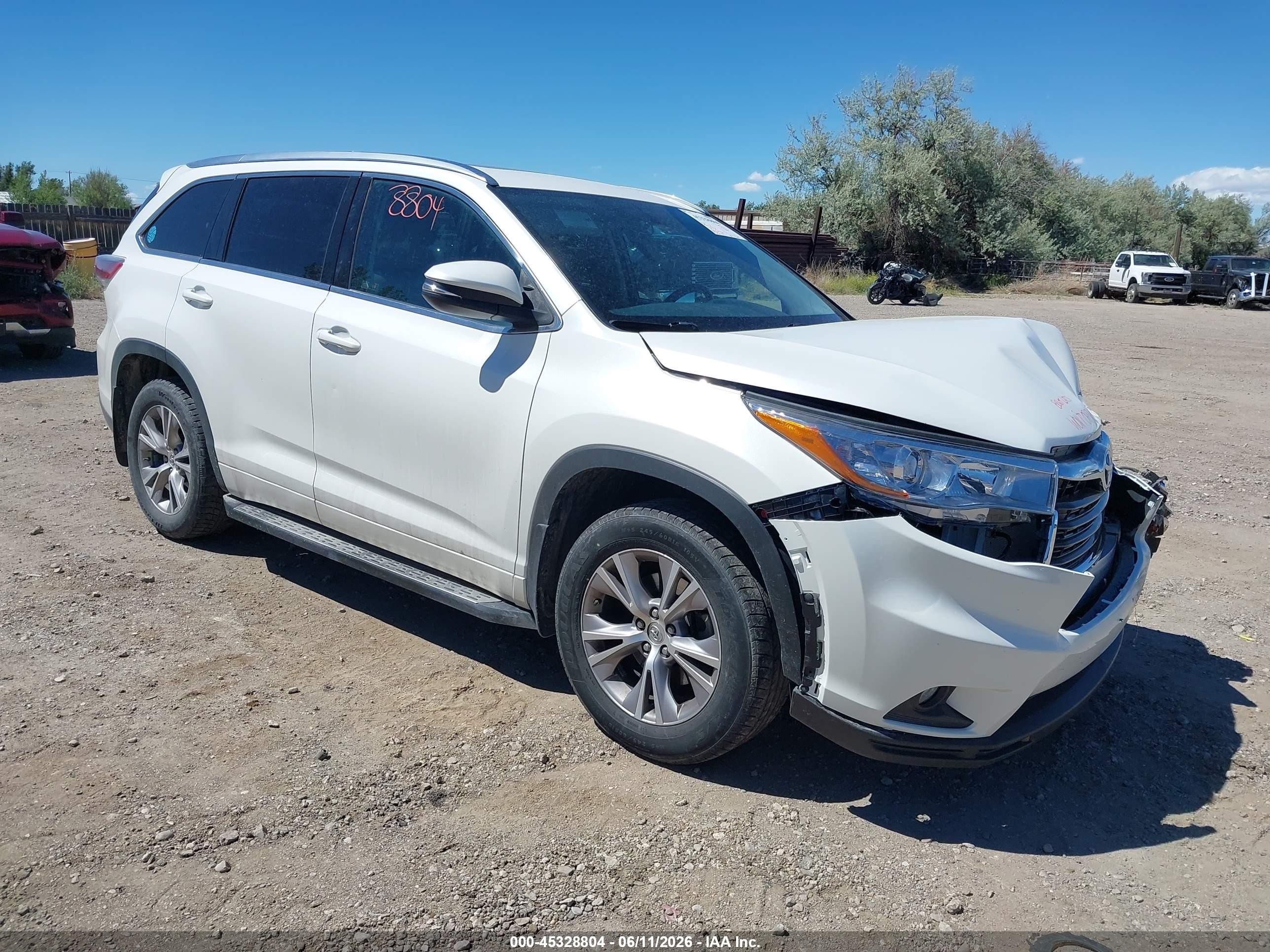 2015 Toyota Highlander Xle V6 White vin: 5TDJKRFHXFS094295