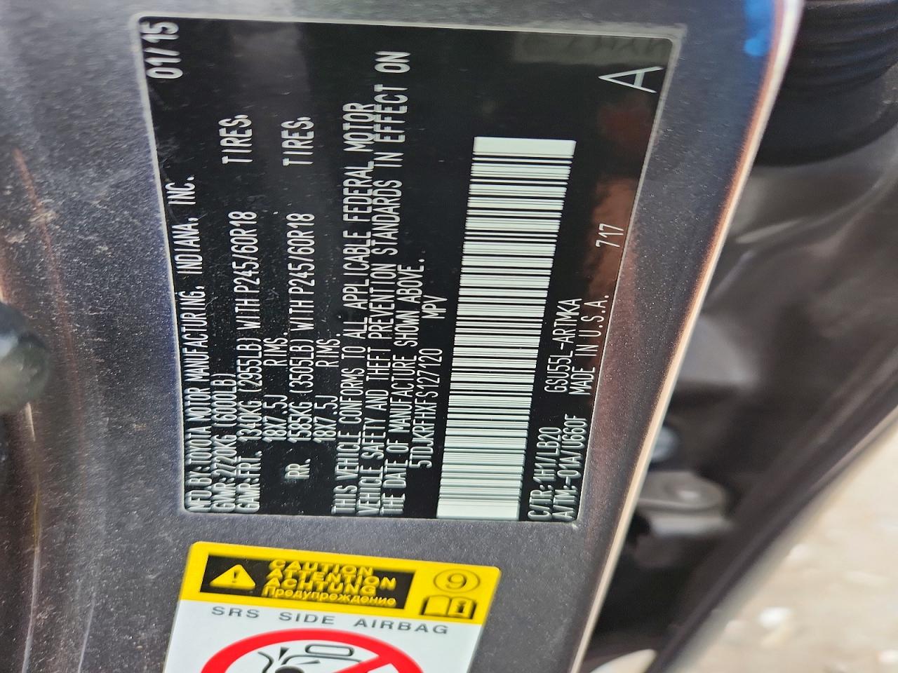 2015 Toyota Highlander Xle Gray vin: 5TDJKRFHXFS127120